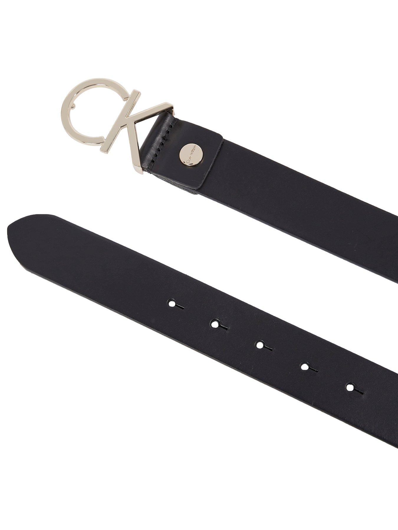 Image 2 of 3 of Calvin Klein Ck Gold Logo Belt - Black