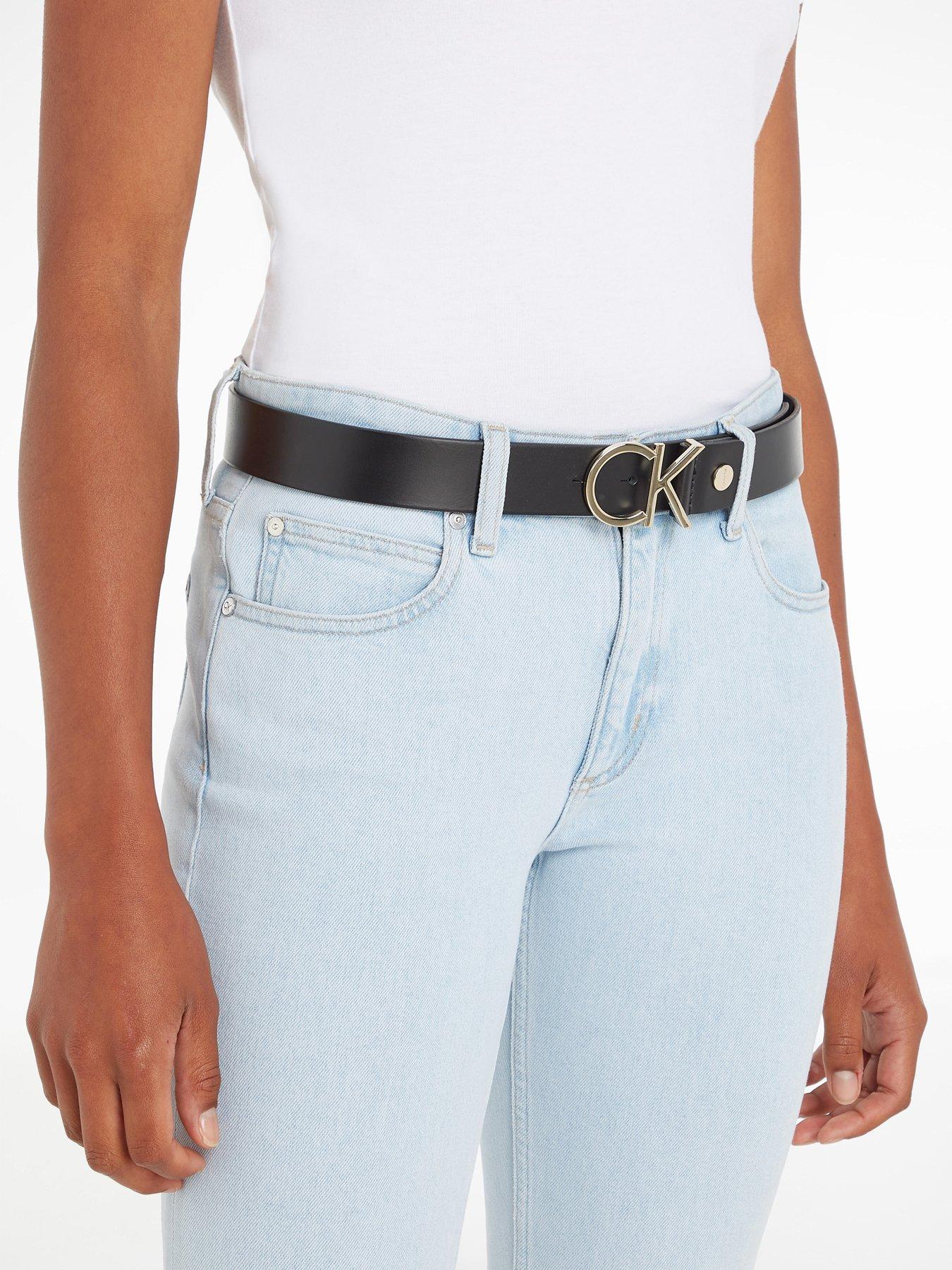 Image 3 of 3 of Calvin Klein Ck Gold Logo Belt - Black