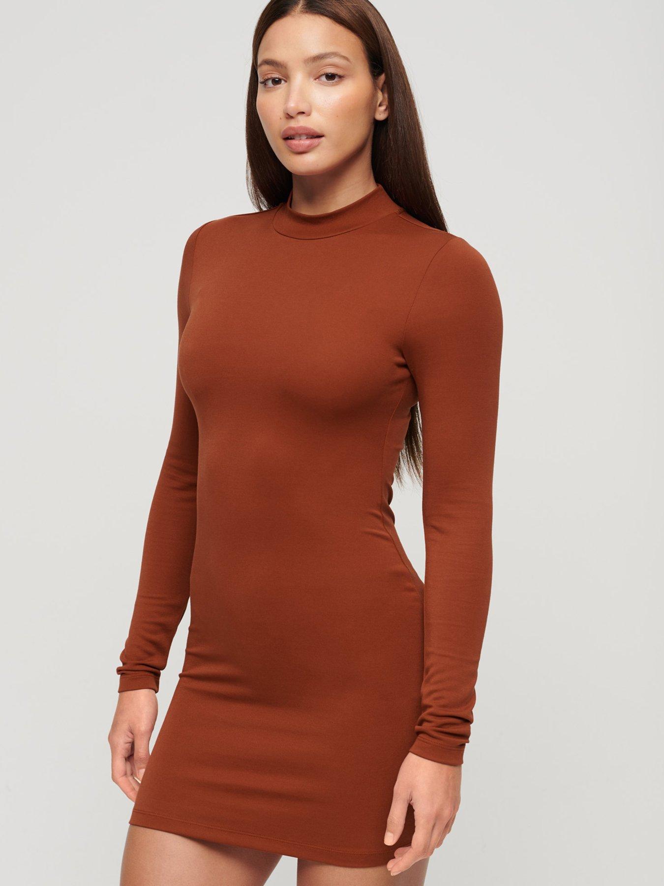 superdry-high-neck-long-sleeve-jersey-mini-dress-redfront