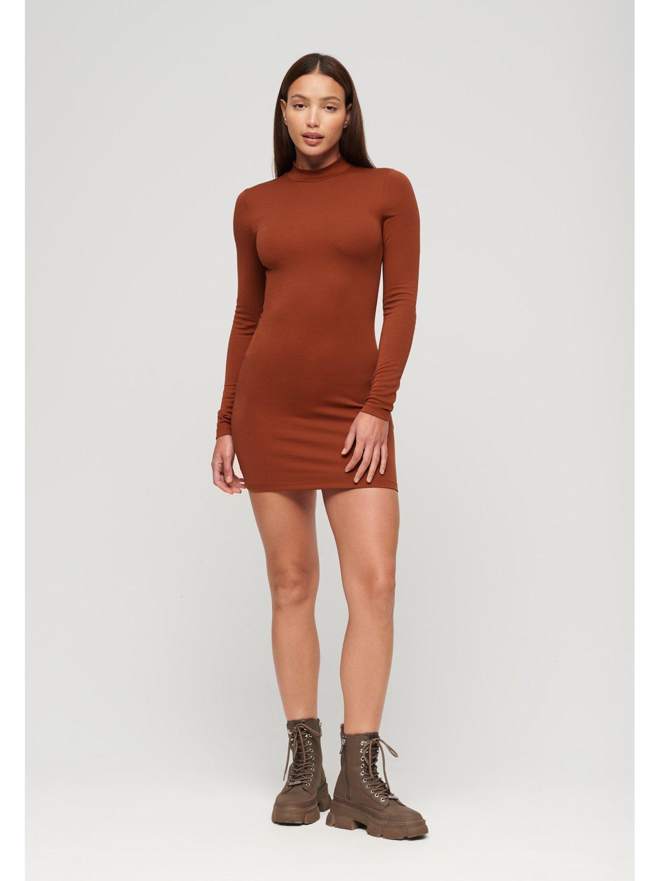 superdry-high-neck-long-sleeve-jersey-mini-dress-redback