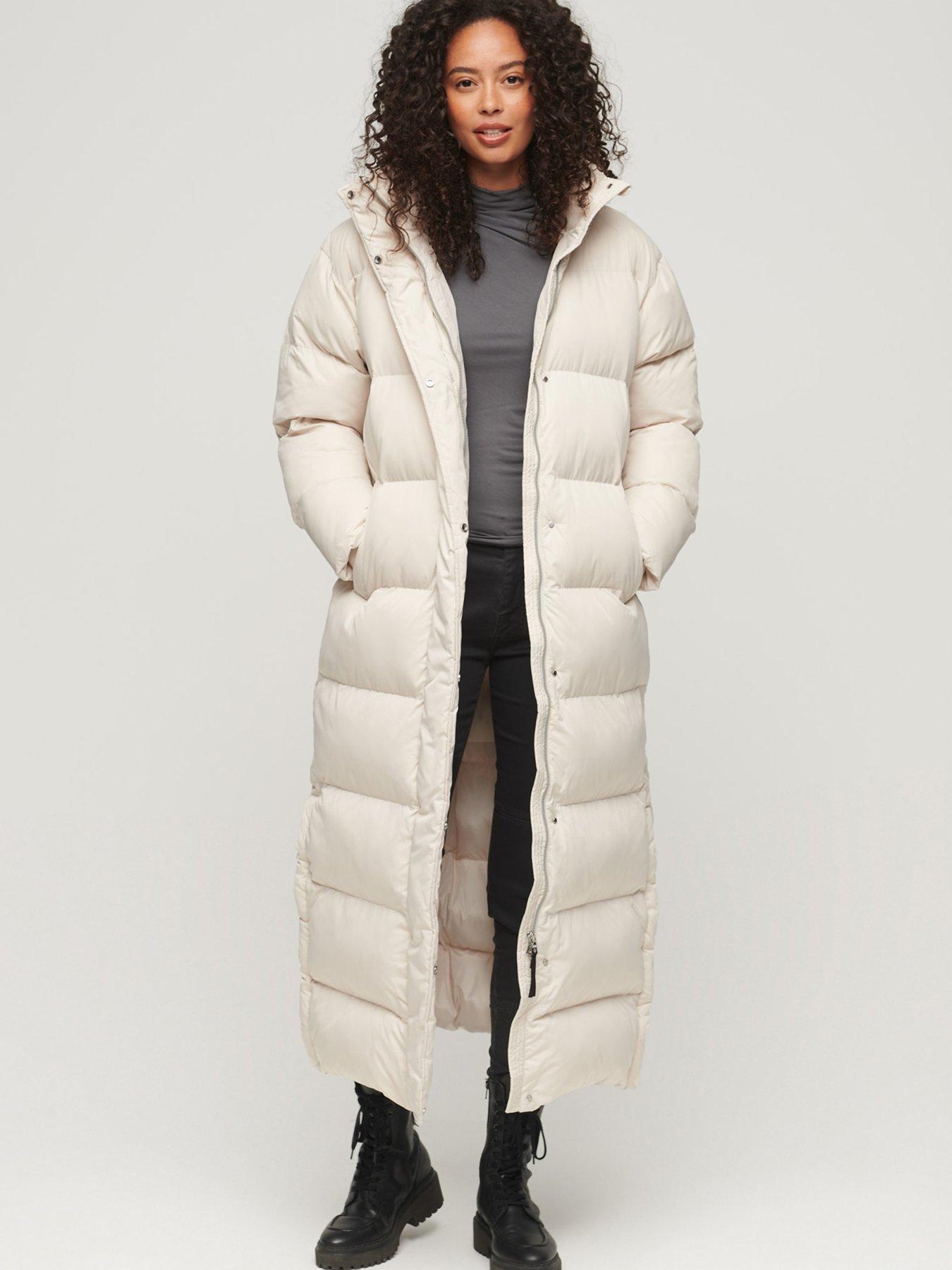 Beige long store puffer jacket