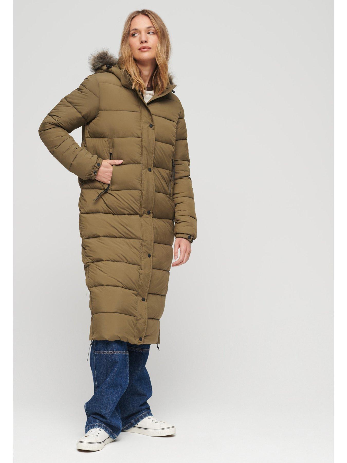 Faux Fur Hooded Longline Padded Coat Green