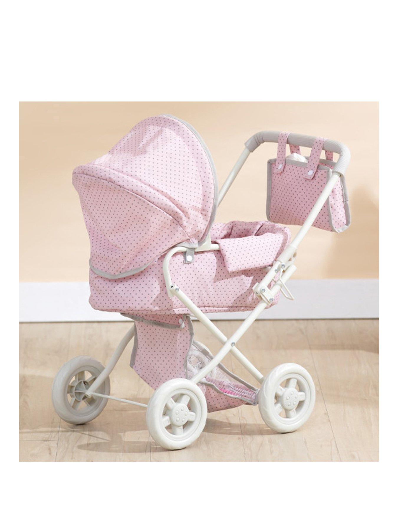 Image of Teamson Kids Olivia's Little World - Polka Dots Princess Baby Doll Deluxe Stroller - Pink  &  Grey
