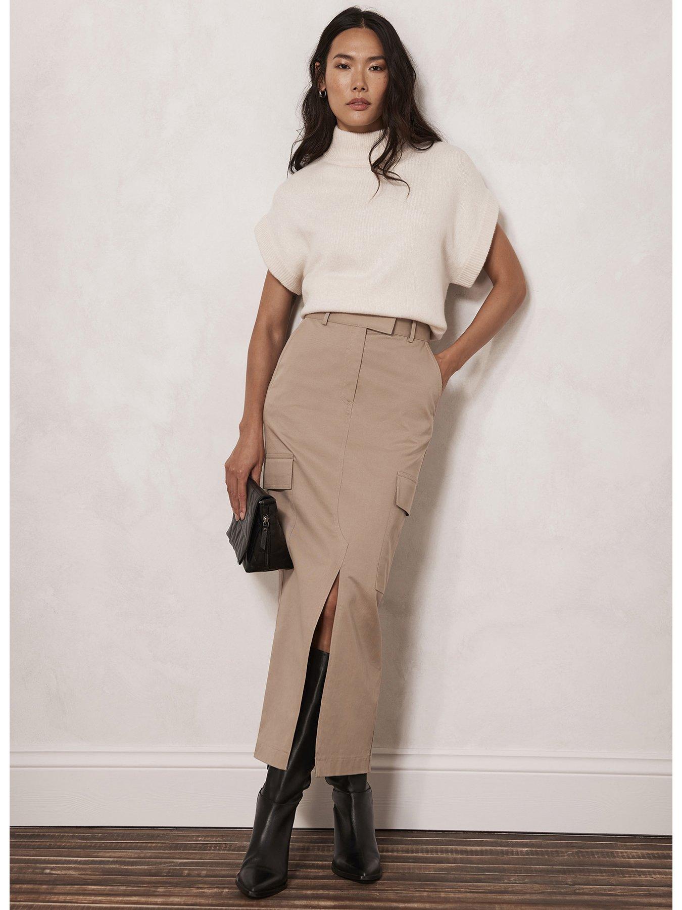 Khaki velvet outlet pencil skirt