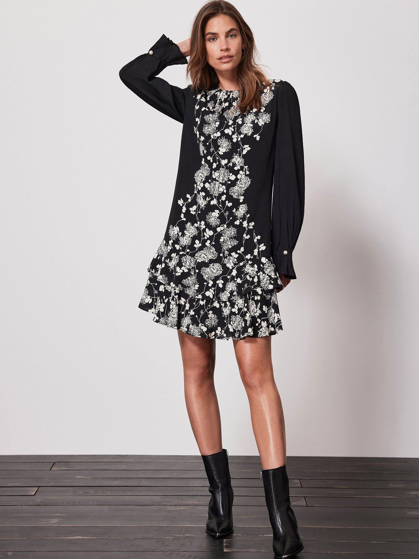 Black Floral Print Mini Dress