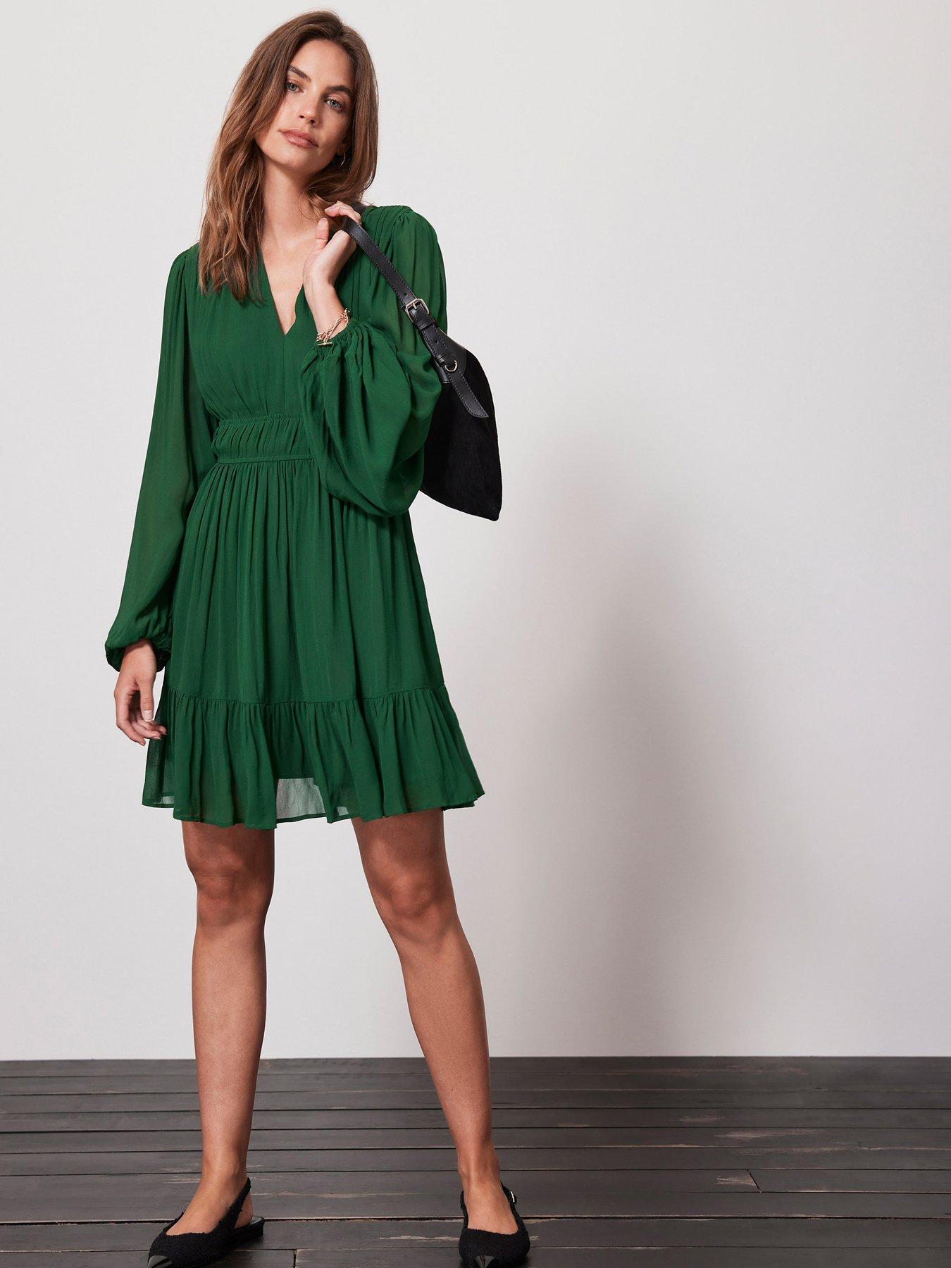Mint velvet green on sale ruched collar dress