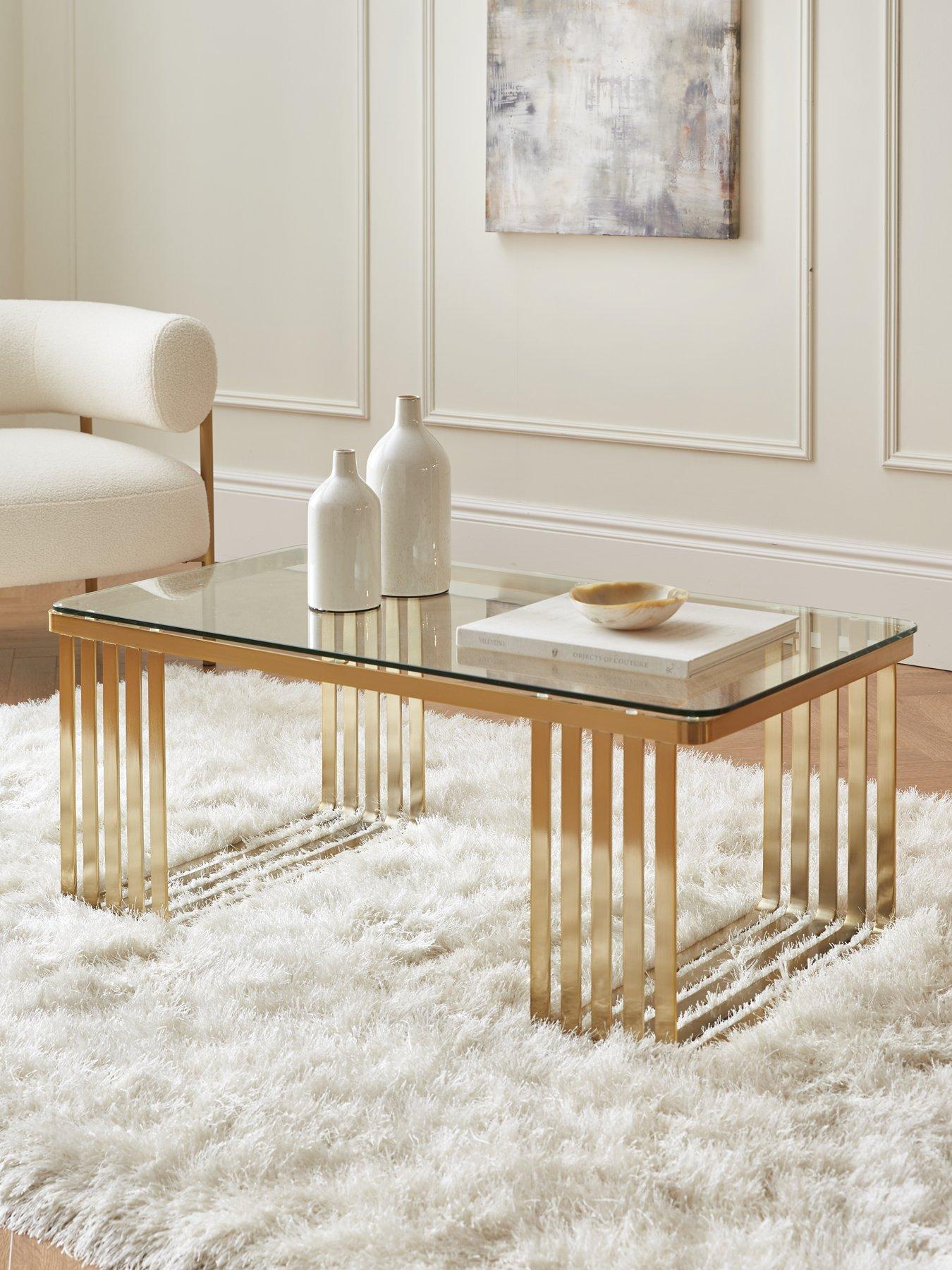 Glass coffee table online with gold base