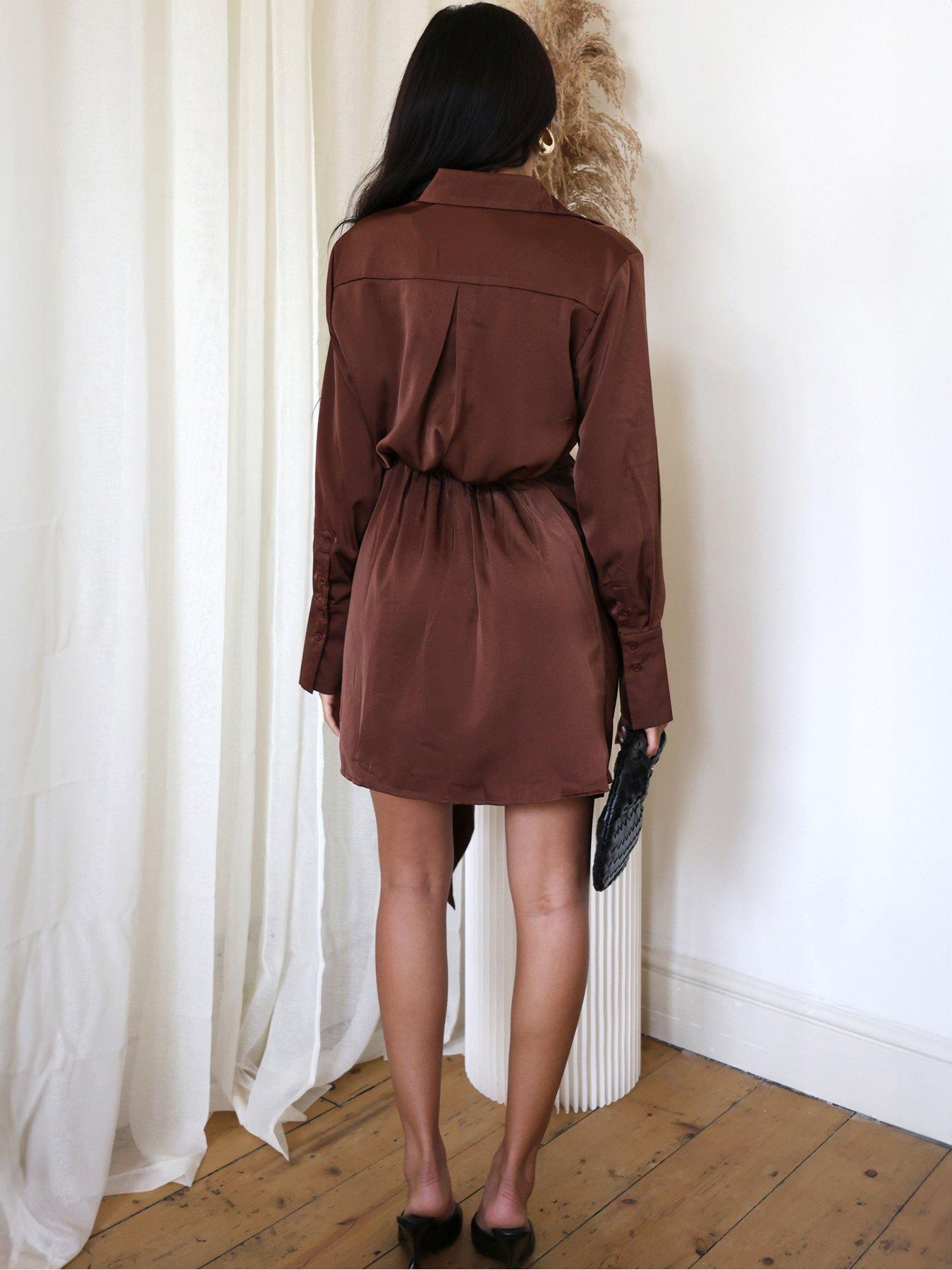 ax-paris-chocolate-satin-wrap-long-sleeve-mini-dressstillFront