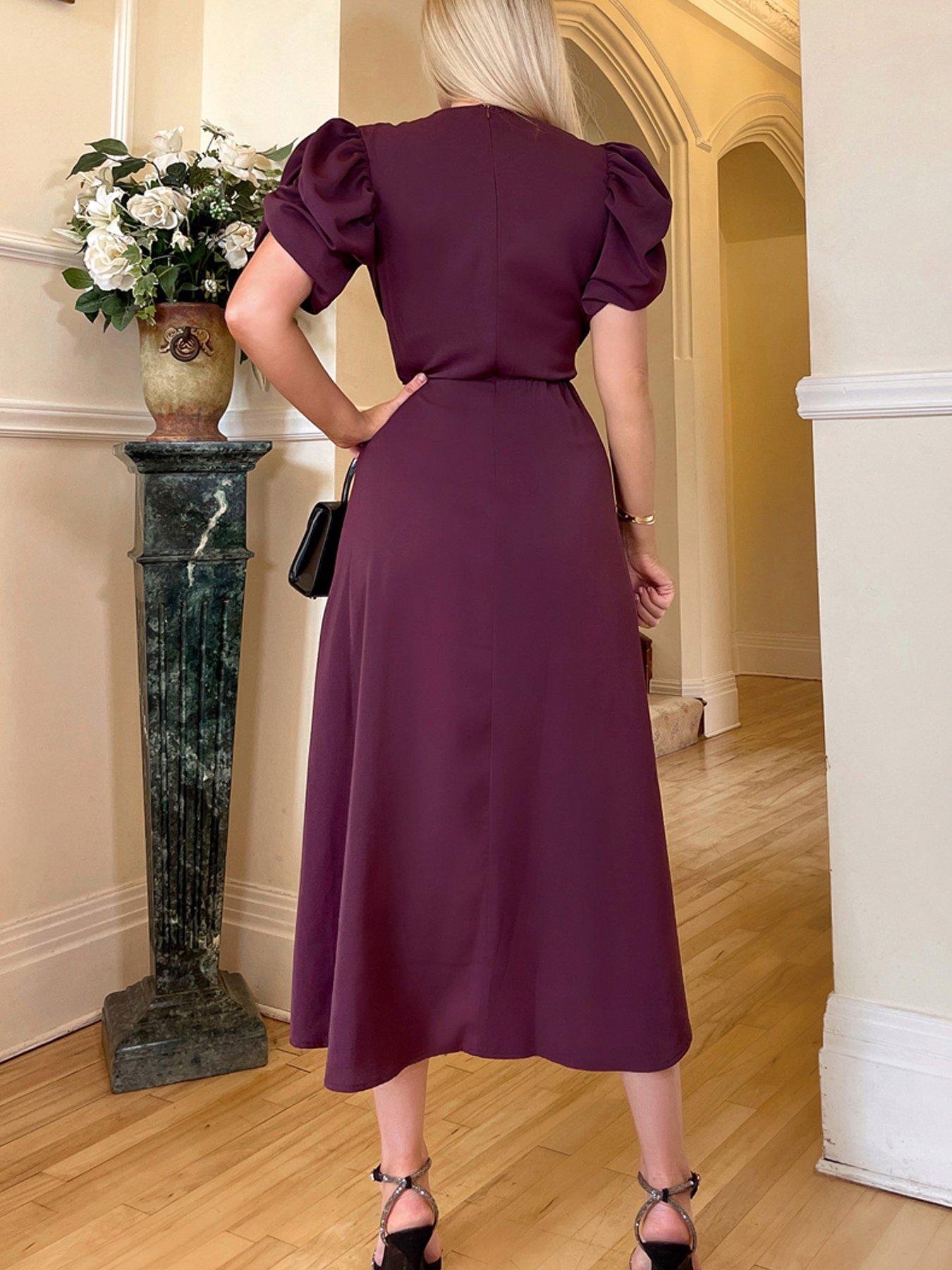 ax-paris-plum-short-puff-sleeve-gathered-side-midi-dressstillFront