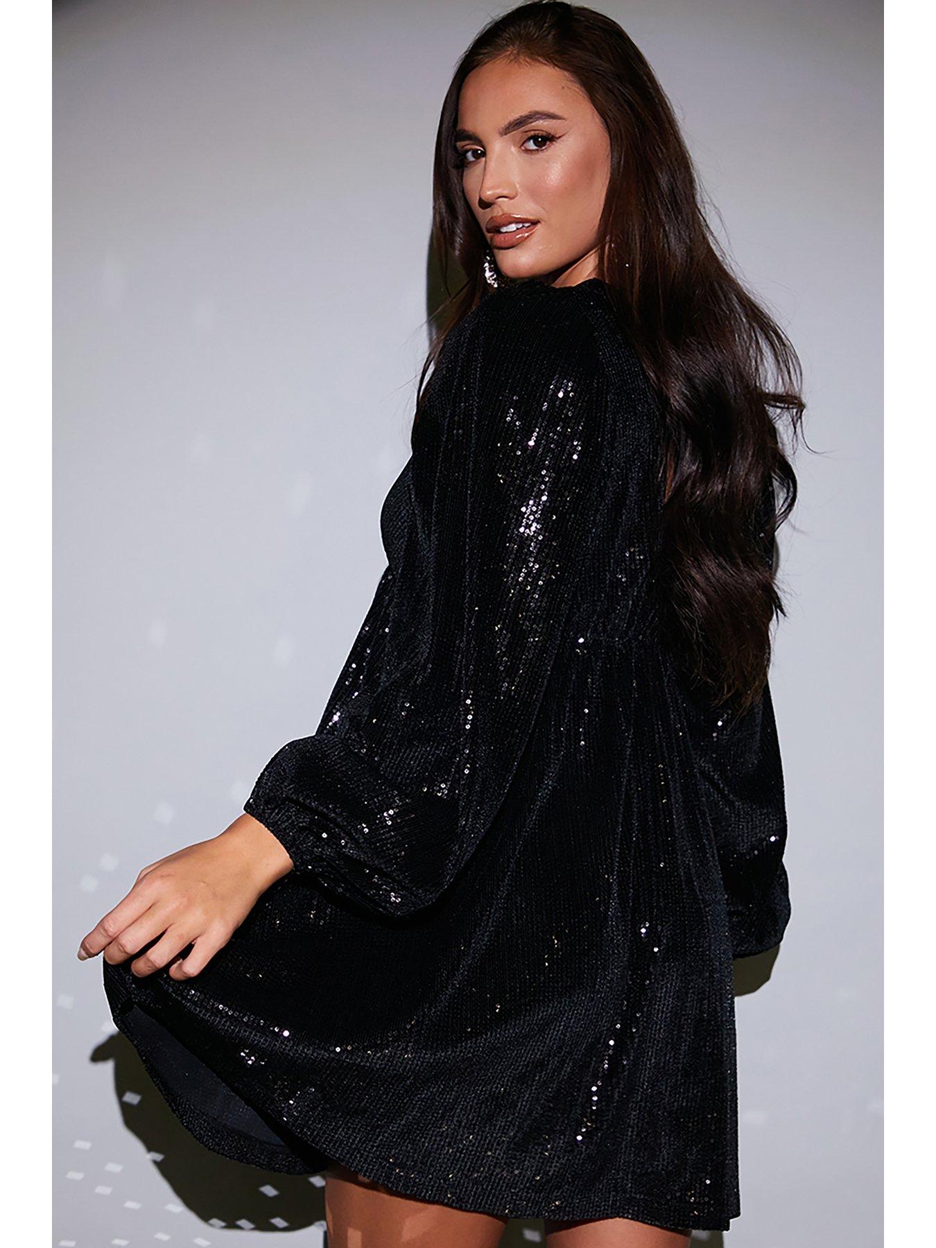 in-the-style-perrie-sian-sequin-smock-dress-blackstillFront