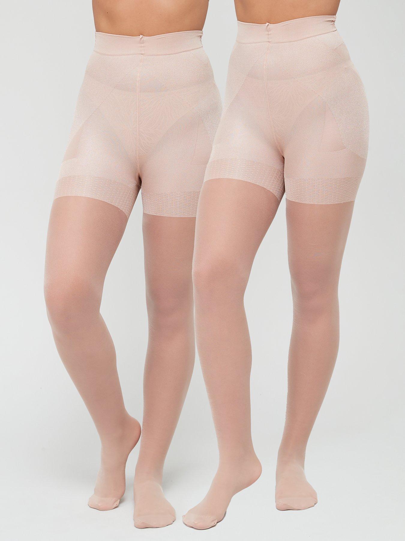 Image of Everyday 2 Pack Bum, Tum Thigh Sheer Tights (shiny) - Nude