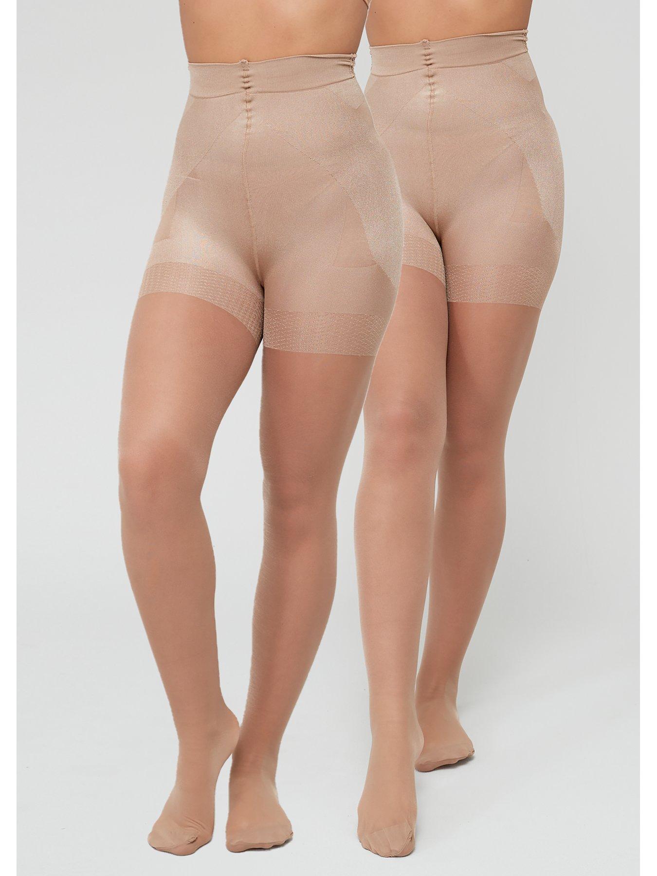 Image of Everyday 2 Pack Bum, Tum Thigh Sheer Tights (shiny) - Tan