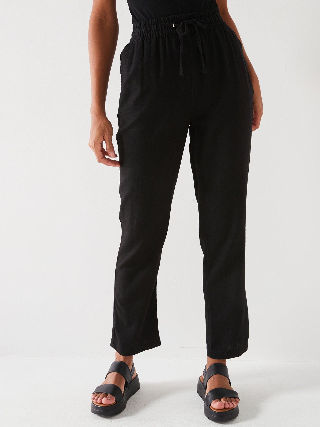 everyday-short-linen-blend-trousers-blackfront