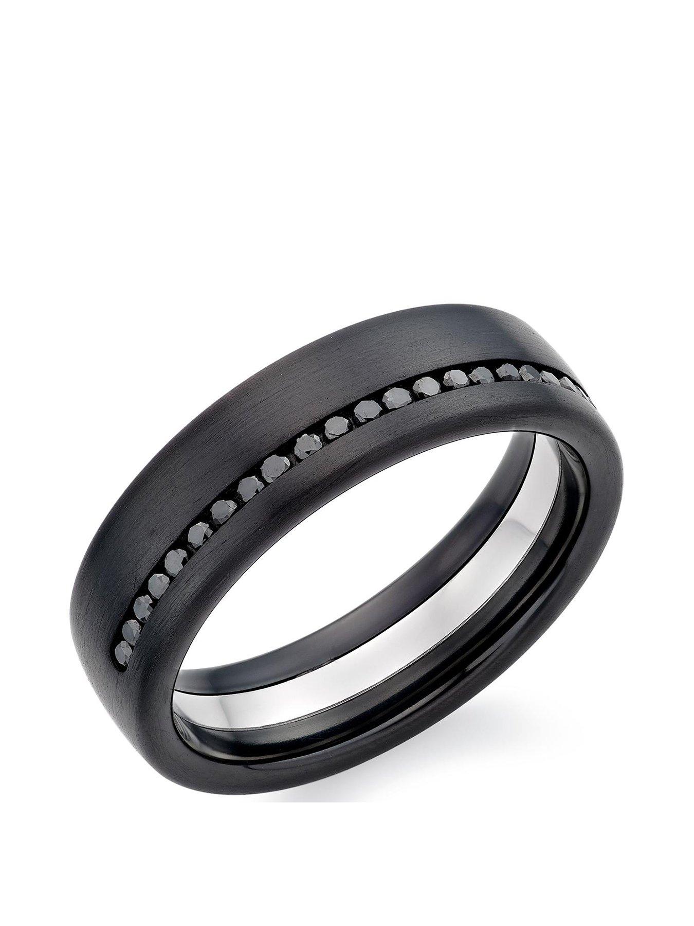 Beaverbrooks Platinum and Zirconium Men's Black Diamond Wedding Ring