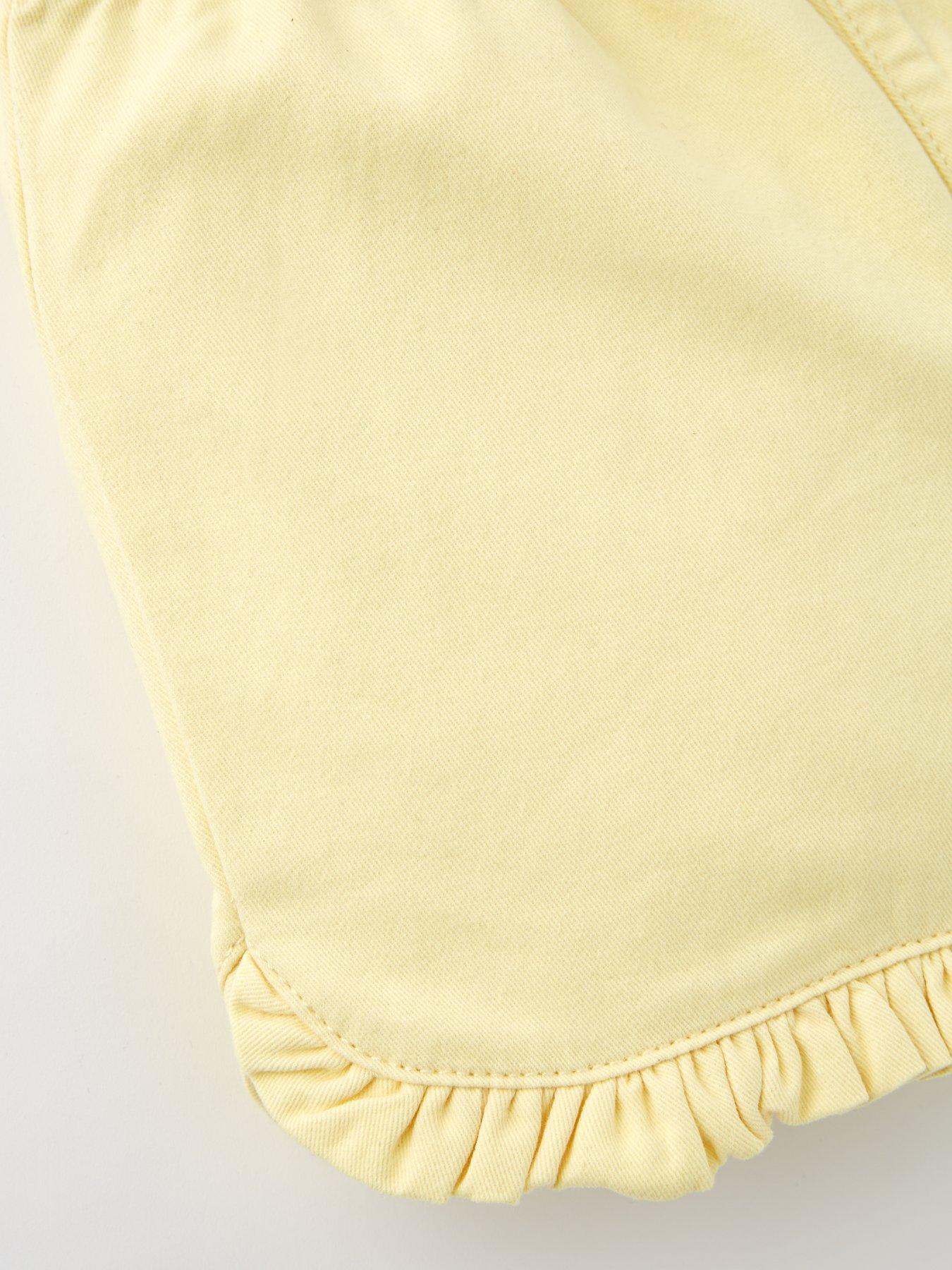 mini-v-by-very-girls-lemon-twill-frill-edge-shorts-yellowdetail