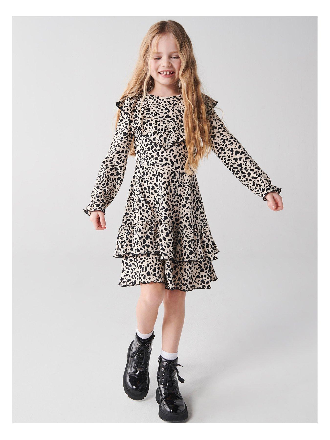 River Island Mini Mini Girl Animal Print Skater Dress Beige