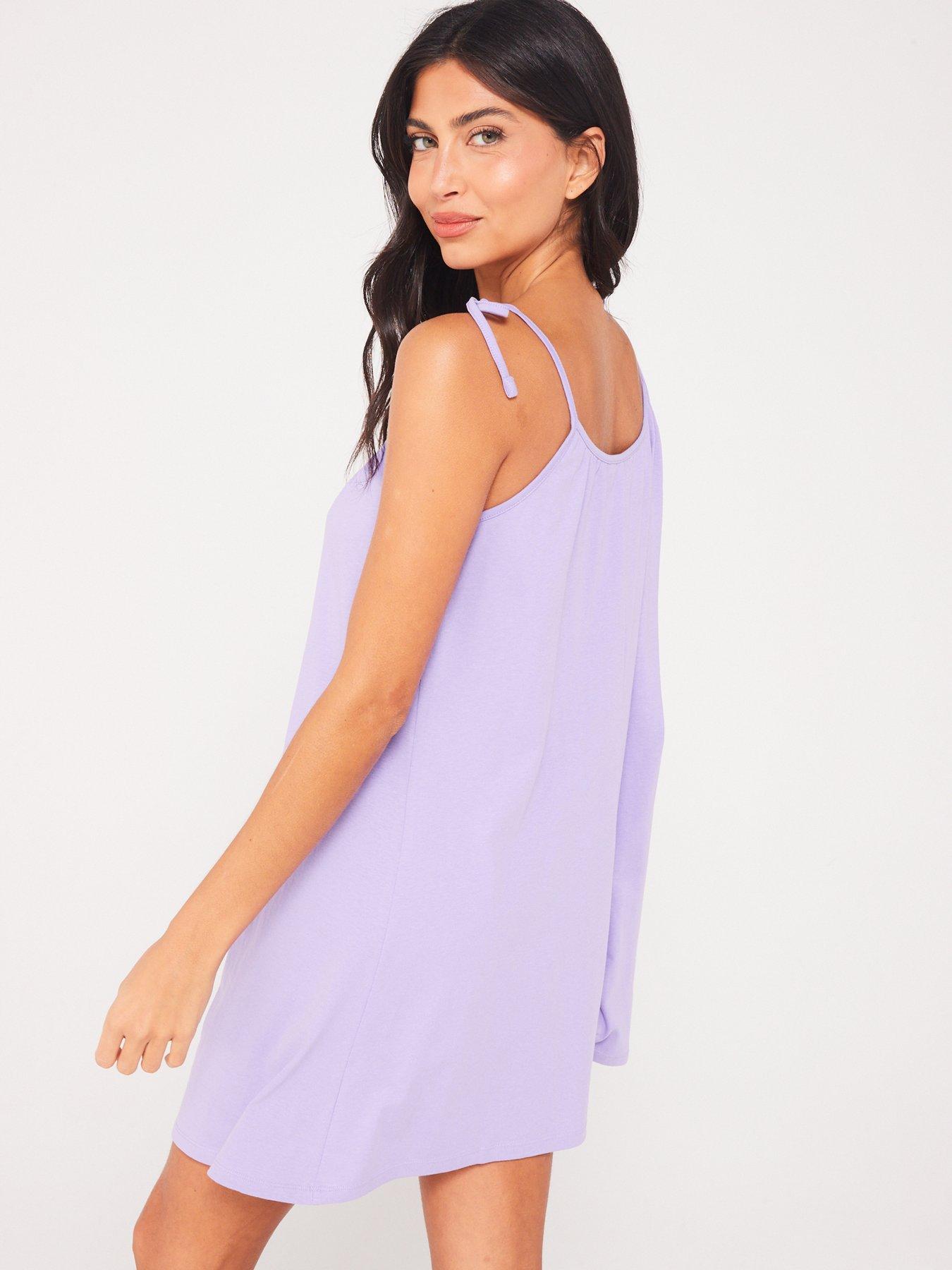 everyday-tie-shoulder-beach-mini-dress-purplestillFront