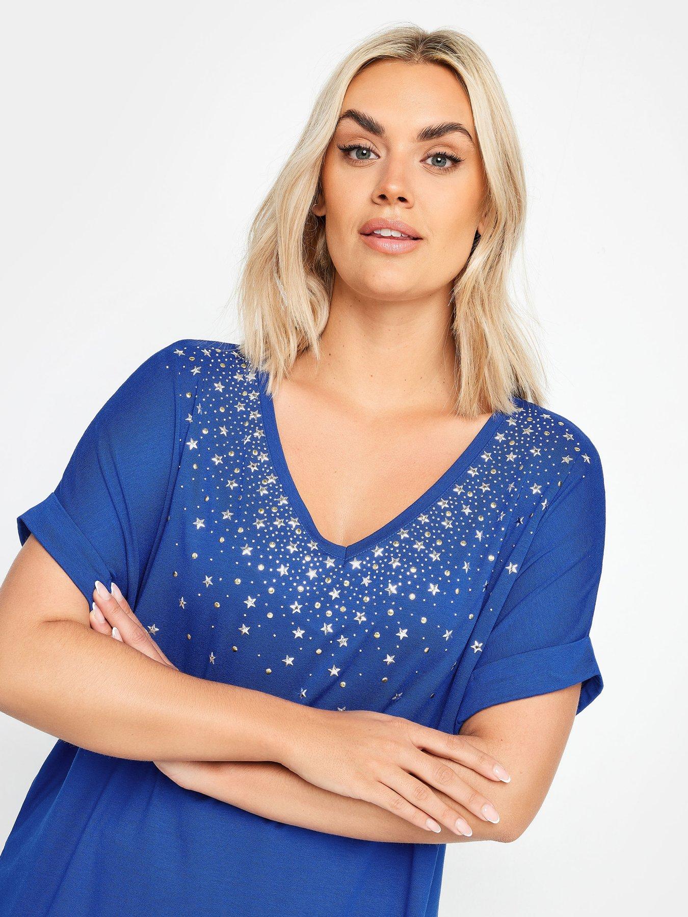 yours-sequin-and-glitter-printed-v-neck-t-shirt-blueoutfit