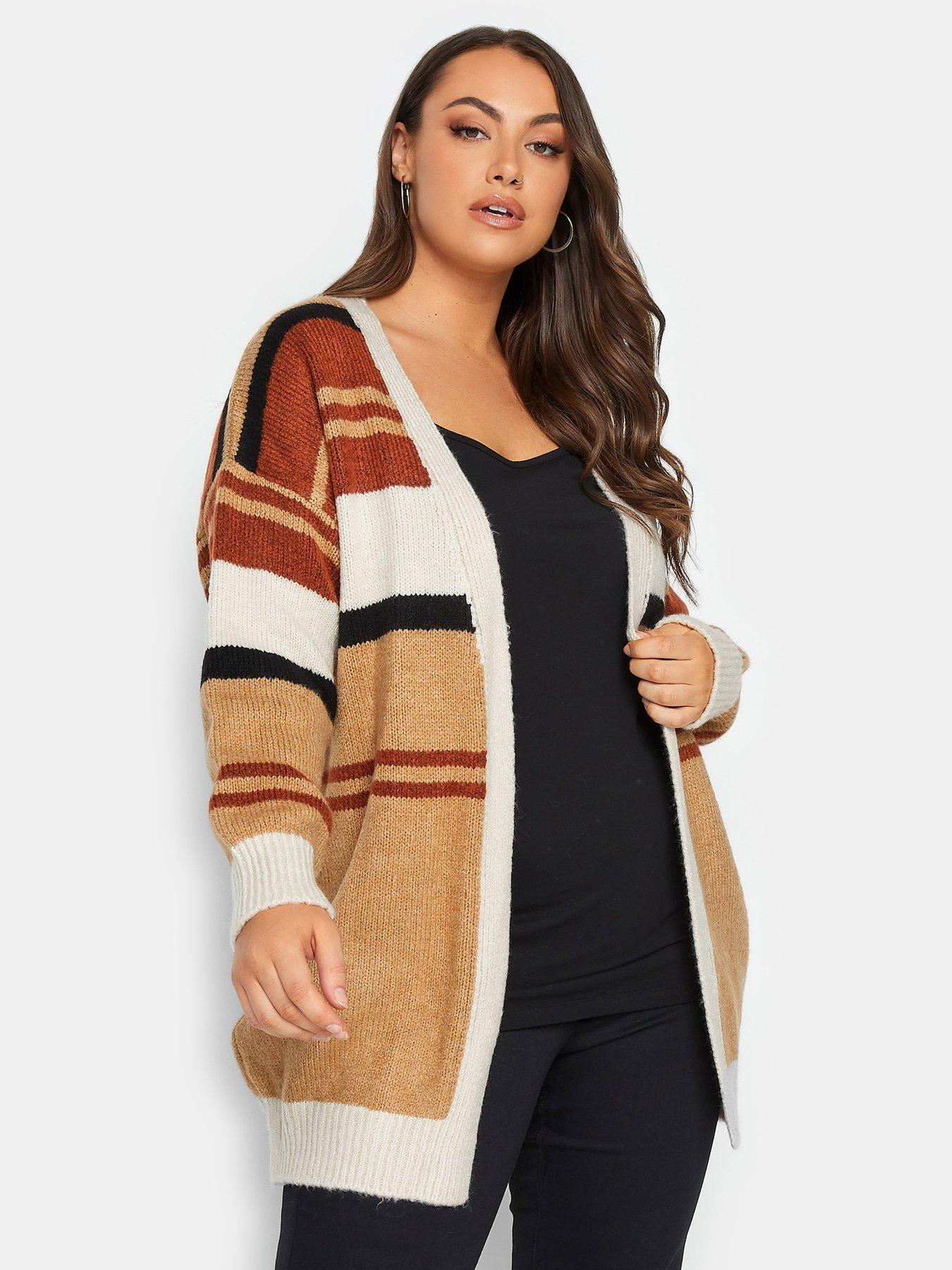 yours-luxury-block-striped-cardigan-naturalfront
