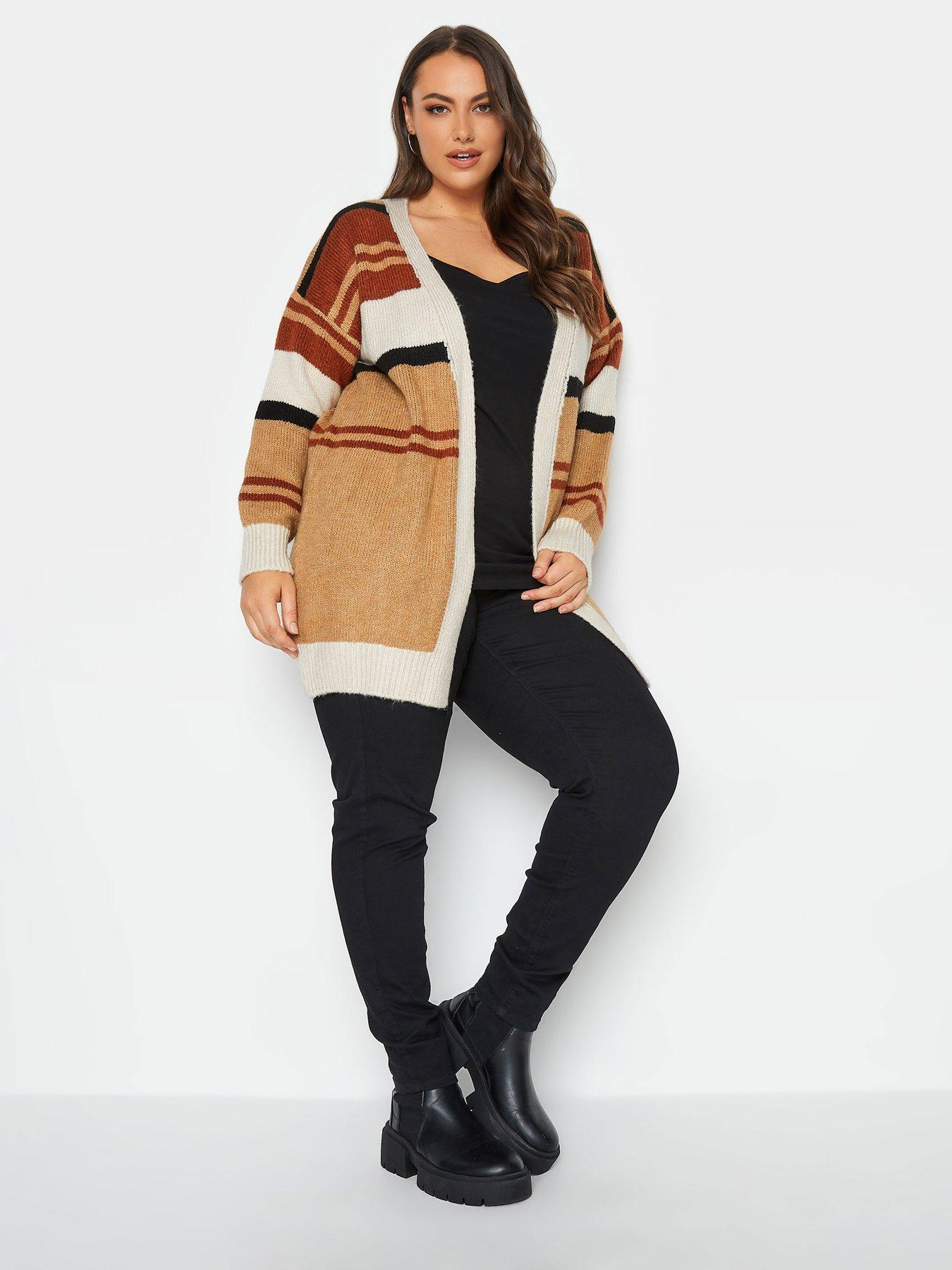 yours-luxury-block-striped-cardigan-naturalback