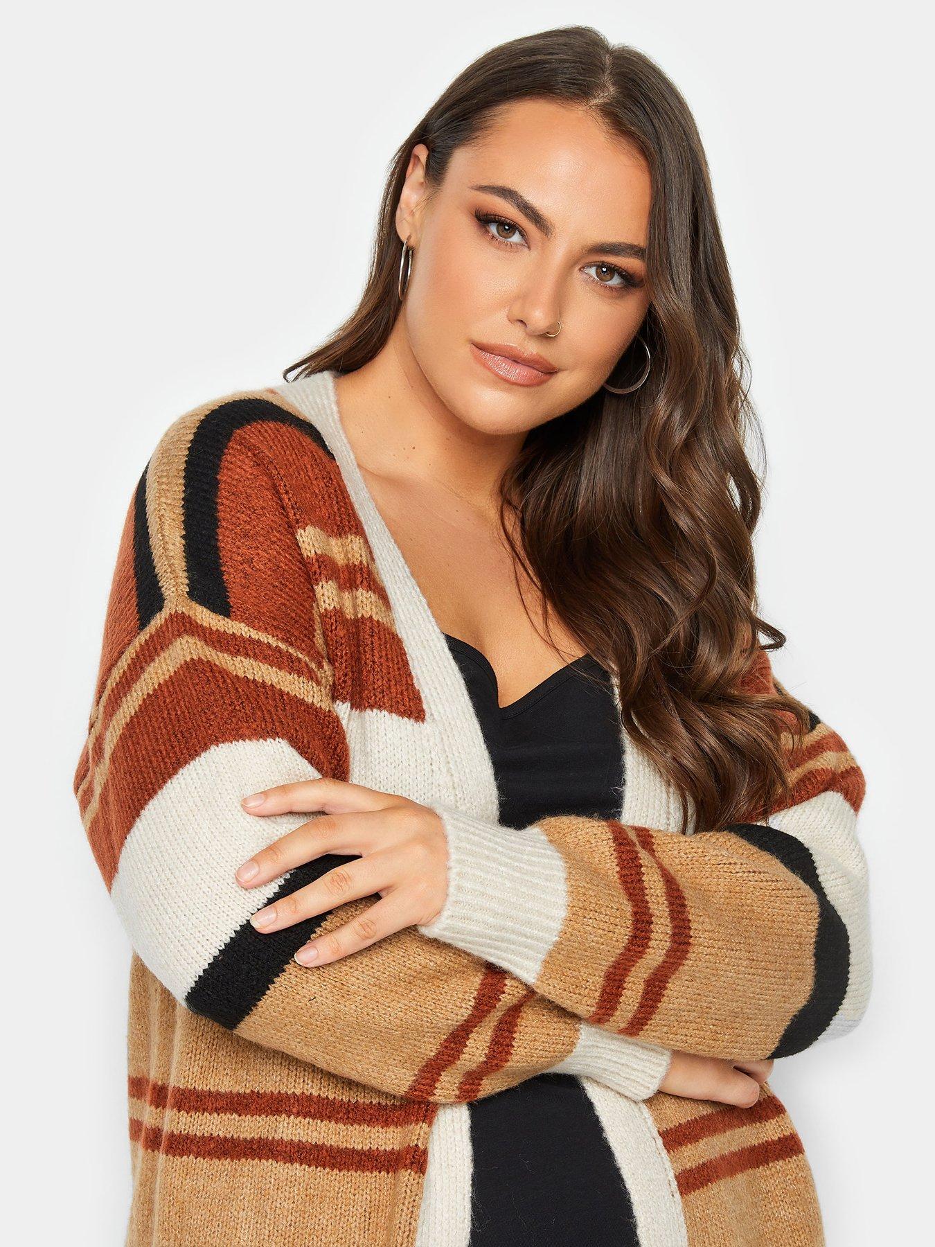 yours-luxury-block-striped-cardigan-naturaloutfit