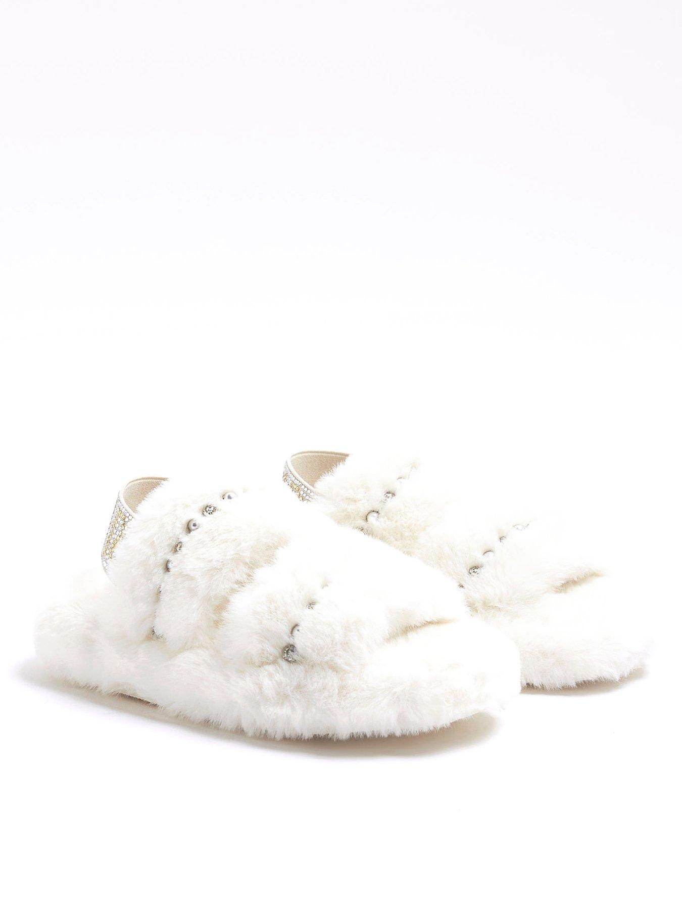 River Island Girls Faux Fur Diamante Slippers Cream Very Ireland