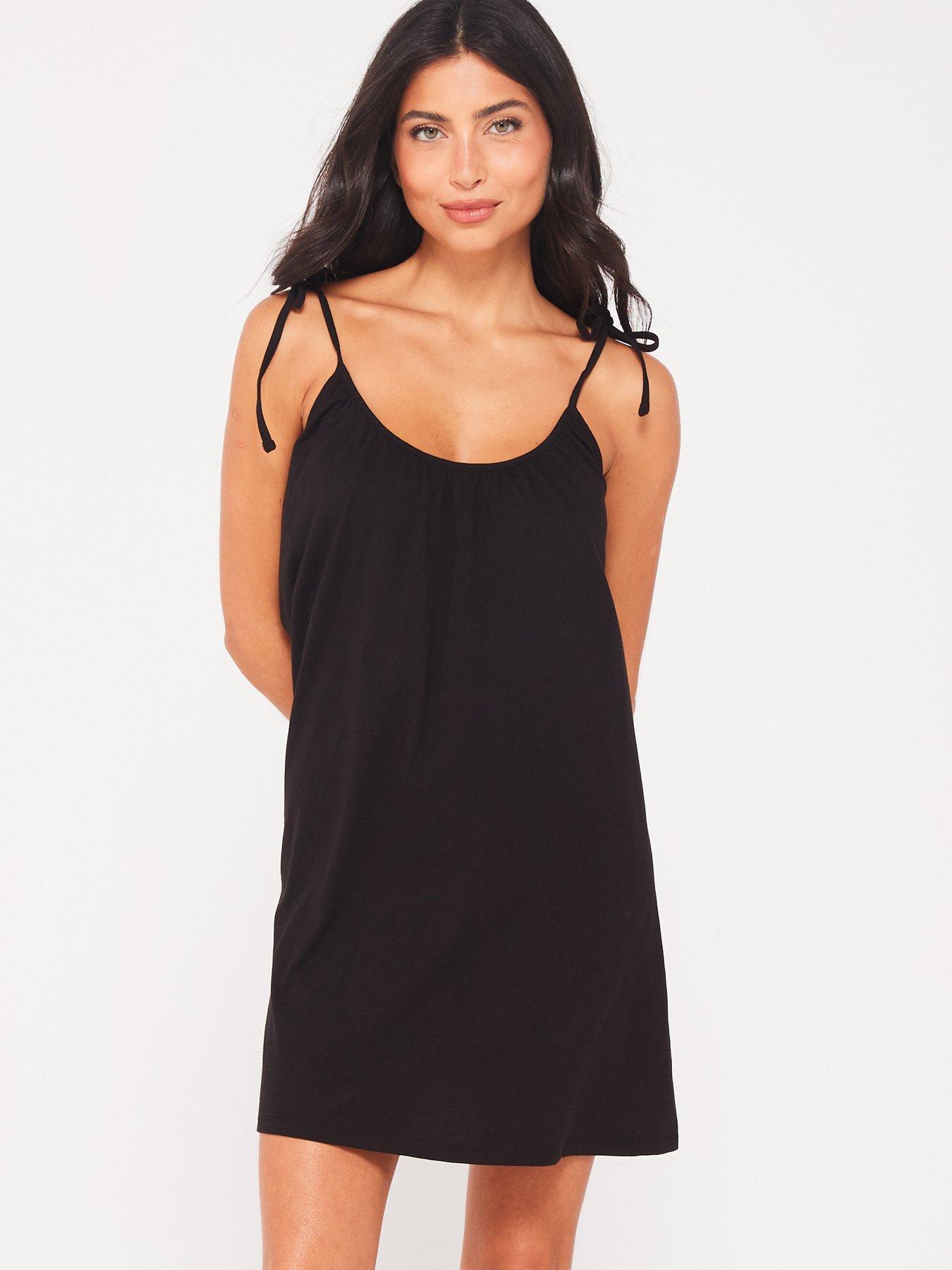 Shirred Bandeau Beach Mini Dress - Black