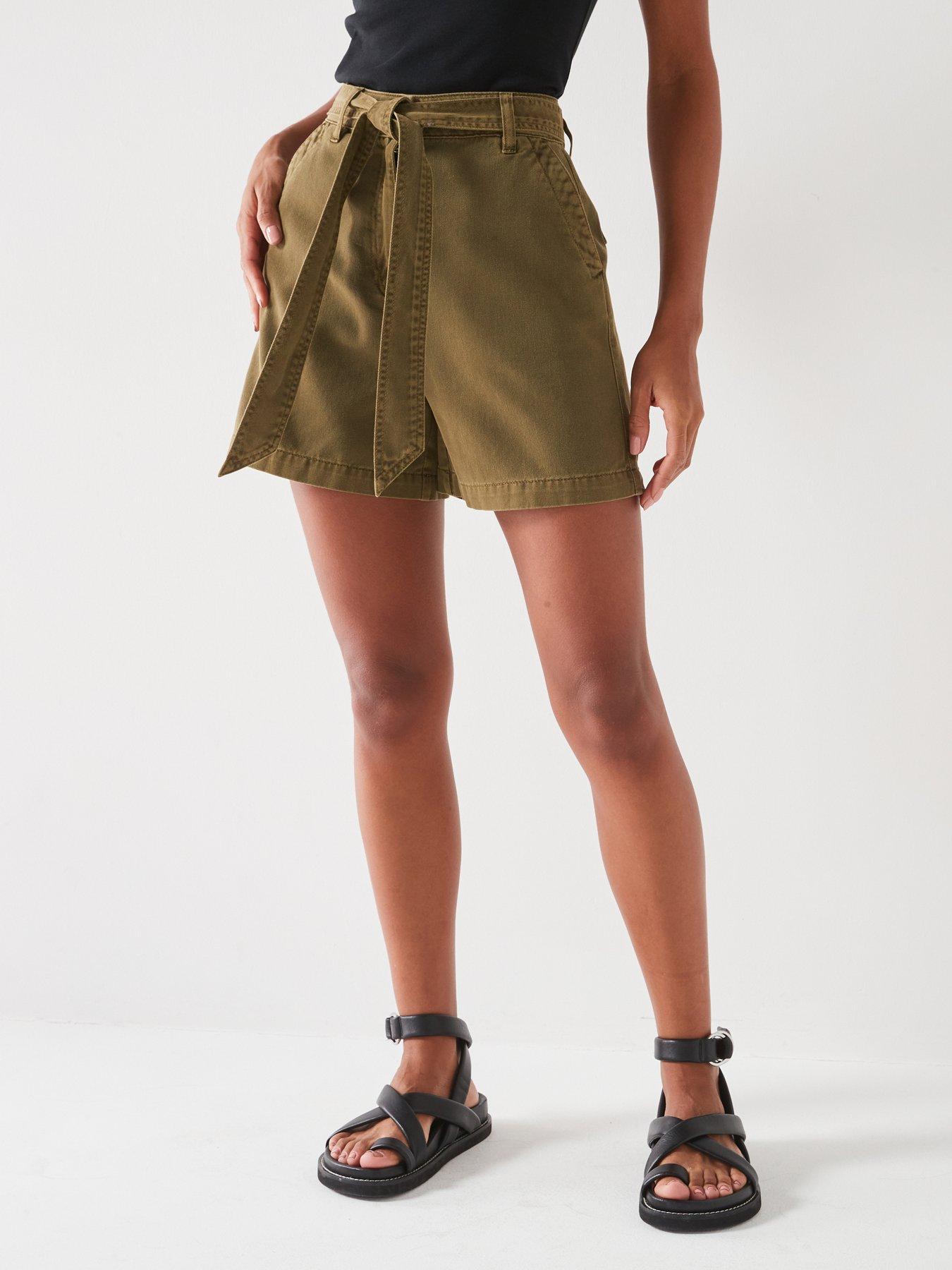 undefined Belted Casual Shorts - Khaki