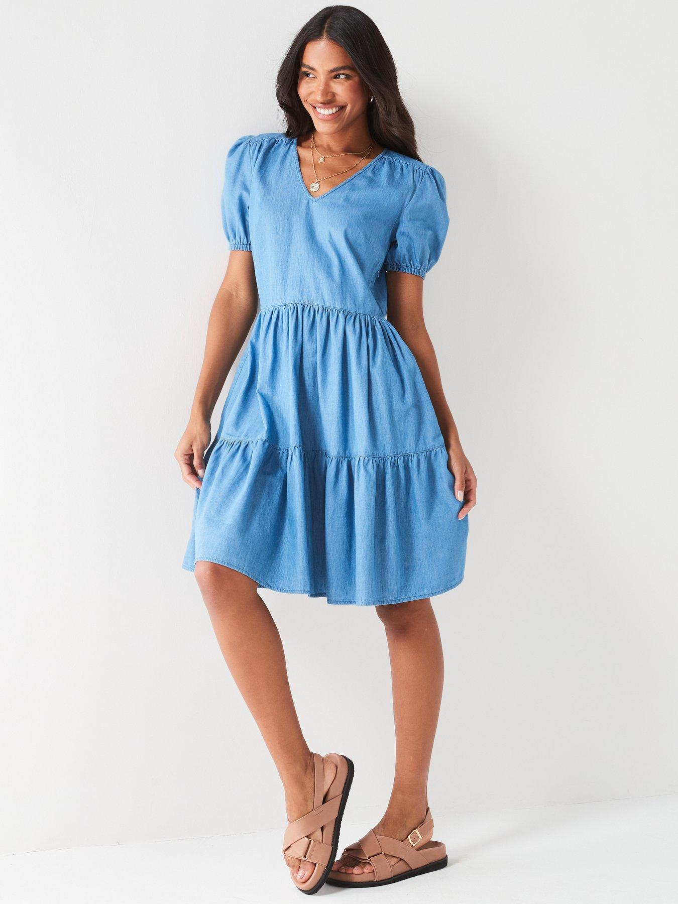 v-by-very-tiered-denim-dress-mid-washdetail