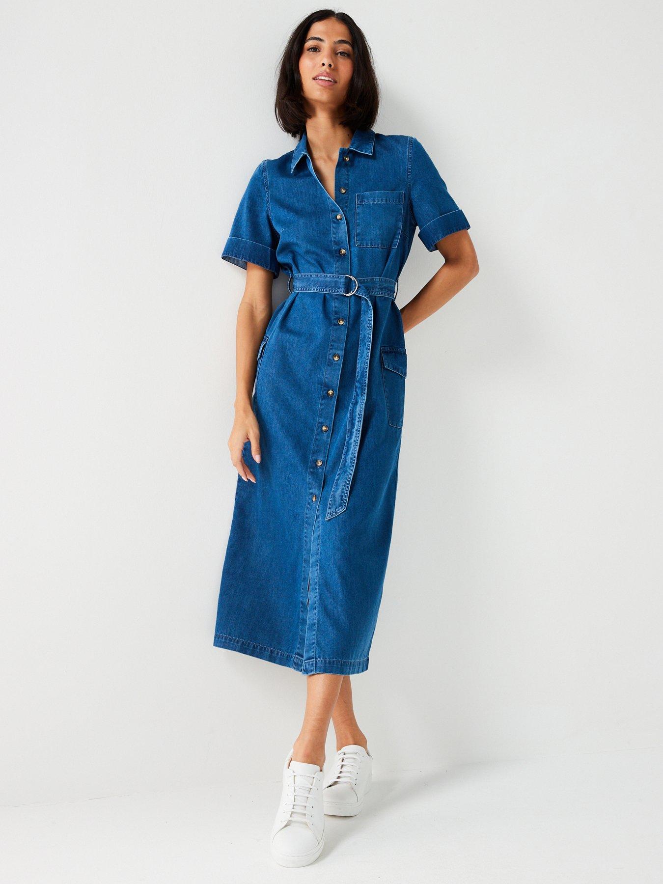 V by Very Denim Midi Shirt Dress Blue Very Ireland