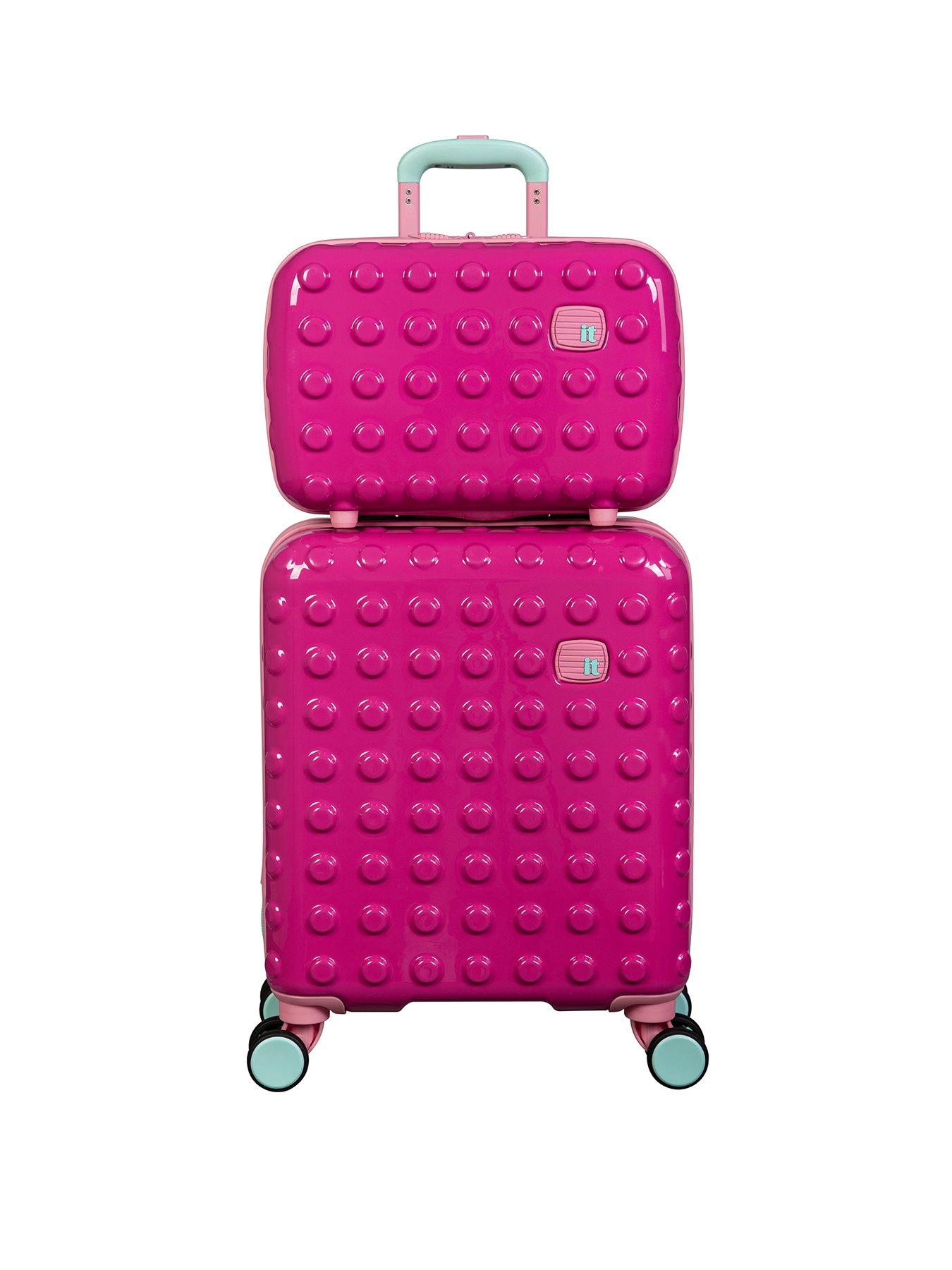 Image 1 of 7 of it Luggage Bobble Bloc Raspberry Rose Kiddies Suitcase Set
