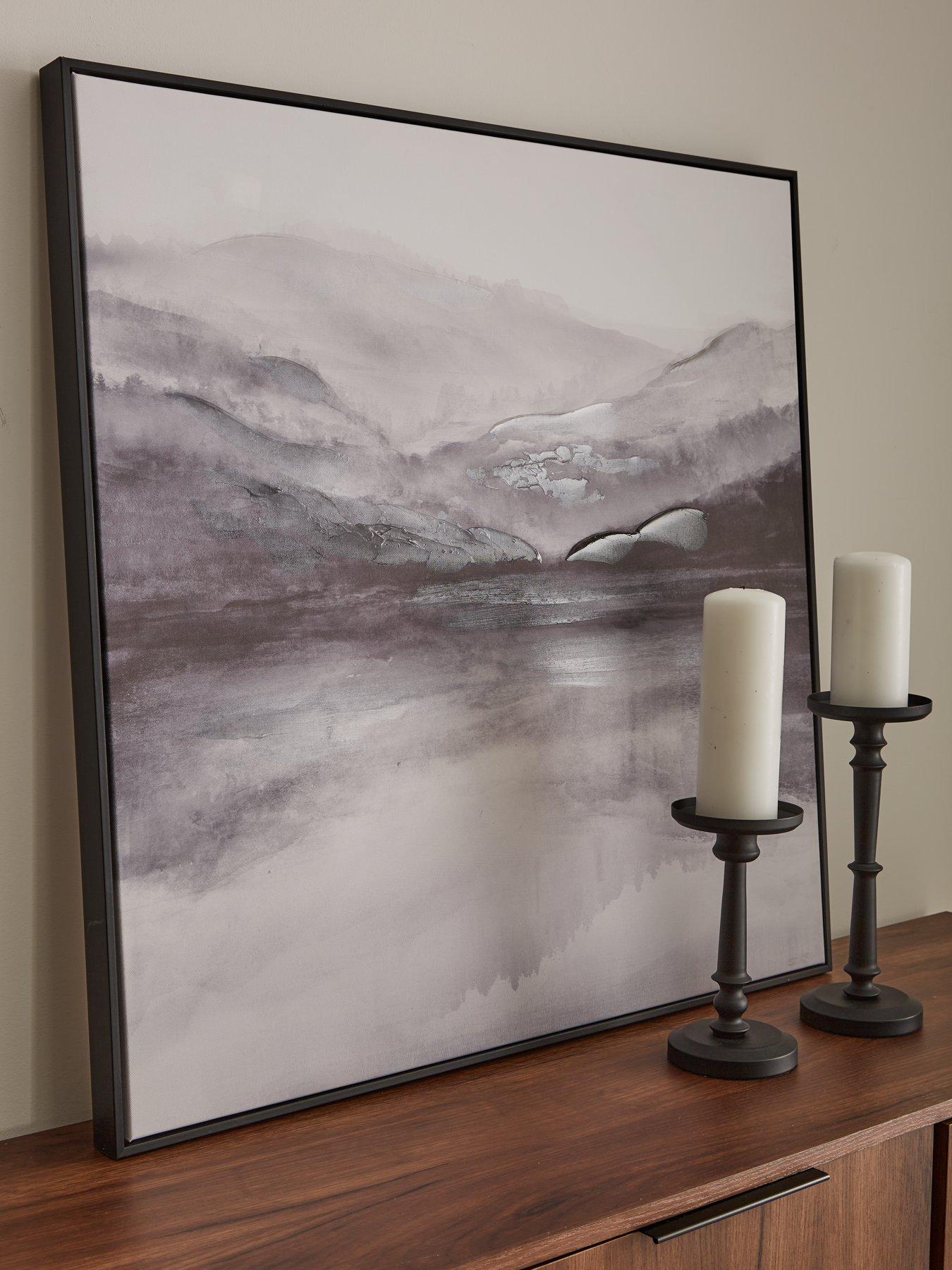 Image 1 of 6 of The Very Collection Dark Smoke Landscape Framed Printed Canvas 80x80cm