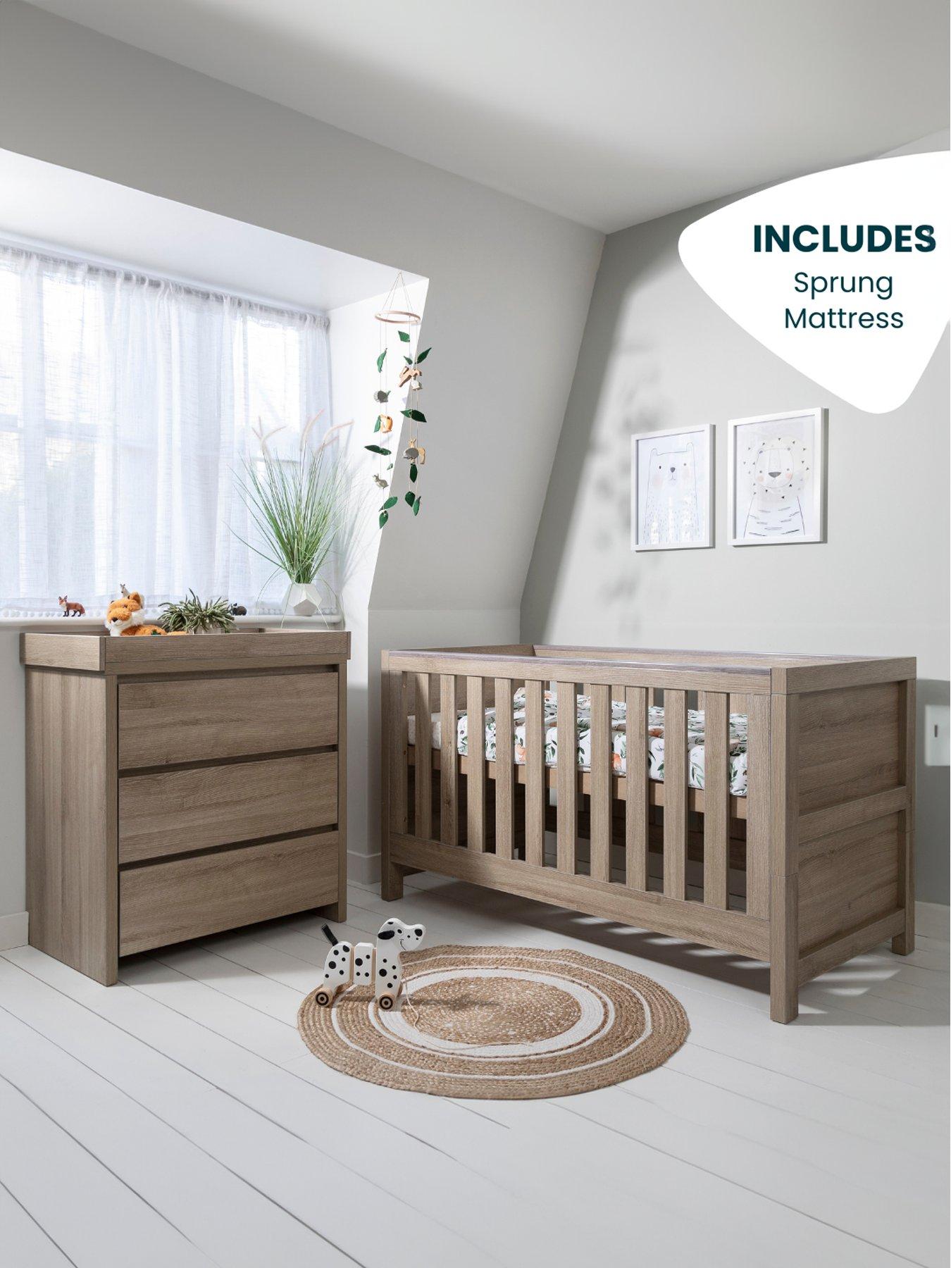 undefined Modena 2 Piece Furniture Set - Oak (Cot Bed, Sprung Mattresss and Chest Changer)