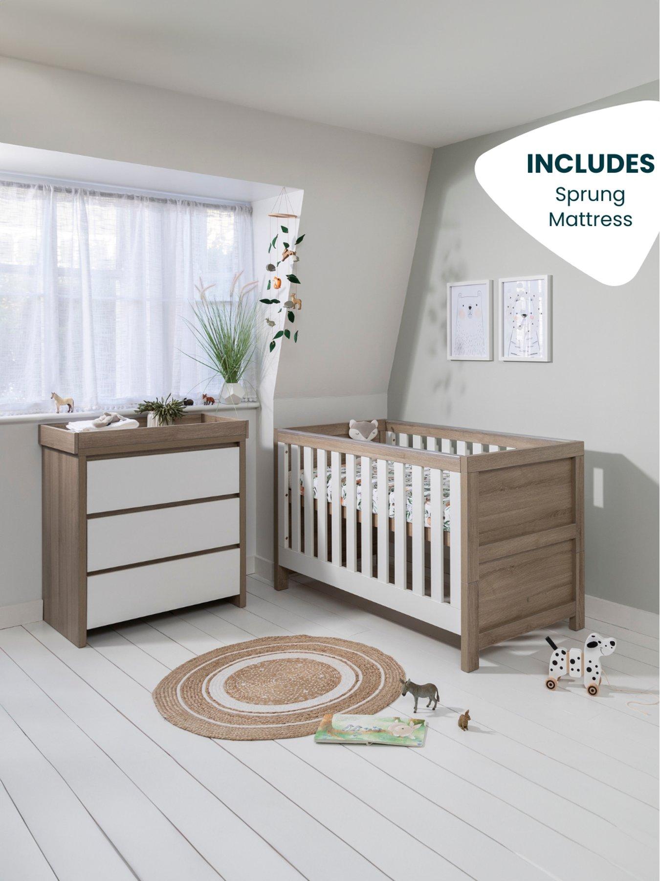 Image 1 of 6 of Tutti Bambini Modena 2 Piece Furniture Set - White/Oak (Cot Bed, Sprung Mattresss and Chest Changer)