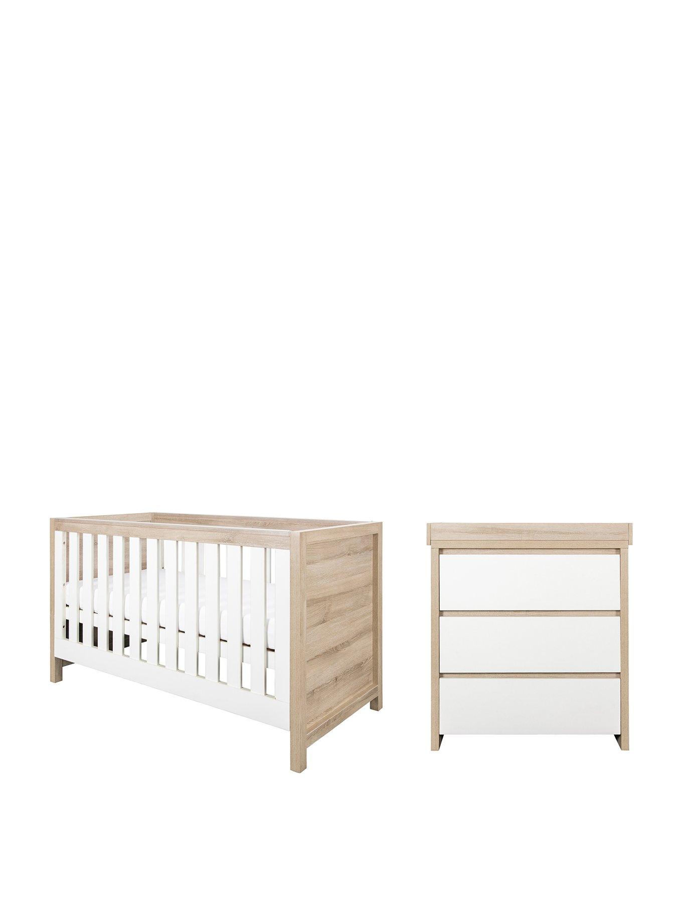 Image 2 of 6 of Tutti Bambini Modena 2 Piece Furniture Set - White/Oak (Cot Bed, Sprung Mattresss and Chest Changer)