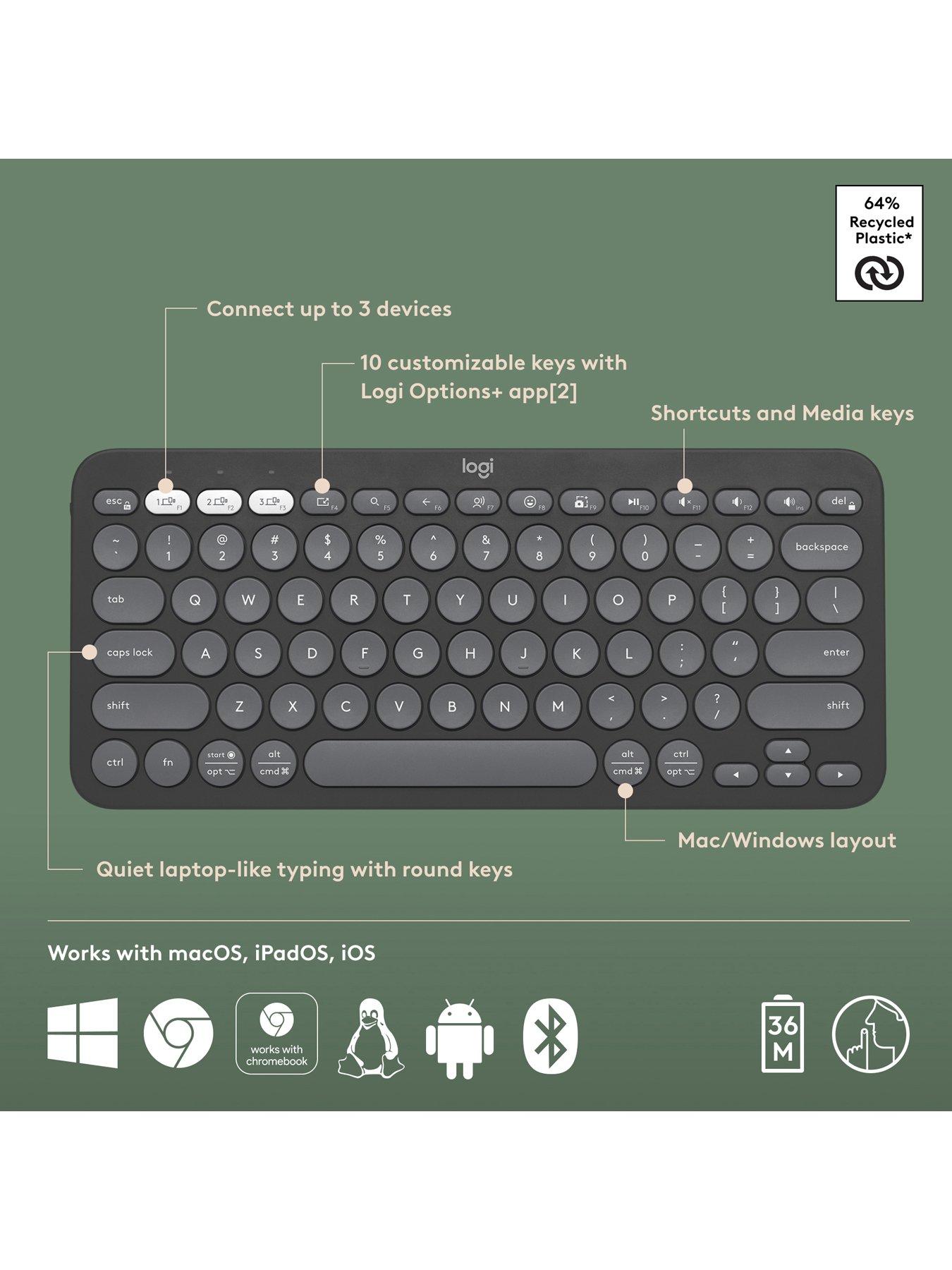 Image 6 of 7 of Logitech Pebble Keys 2 K380s, Multi-Device Bluetooth Wireless Keyboard, Slim and Portable - Graphite