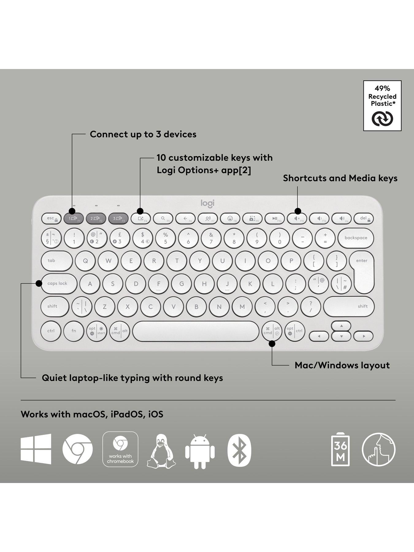 Image 6 of 7 of Logitech Pebble Keys 2 K380s, Multi-Device Bluetooth Wireless Keyboard, Slim and Portable - Off White