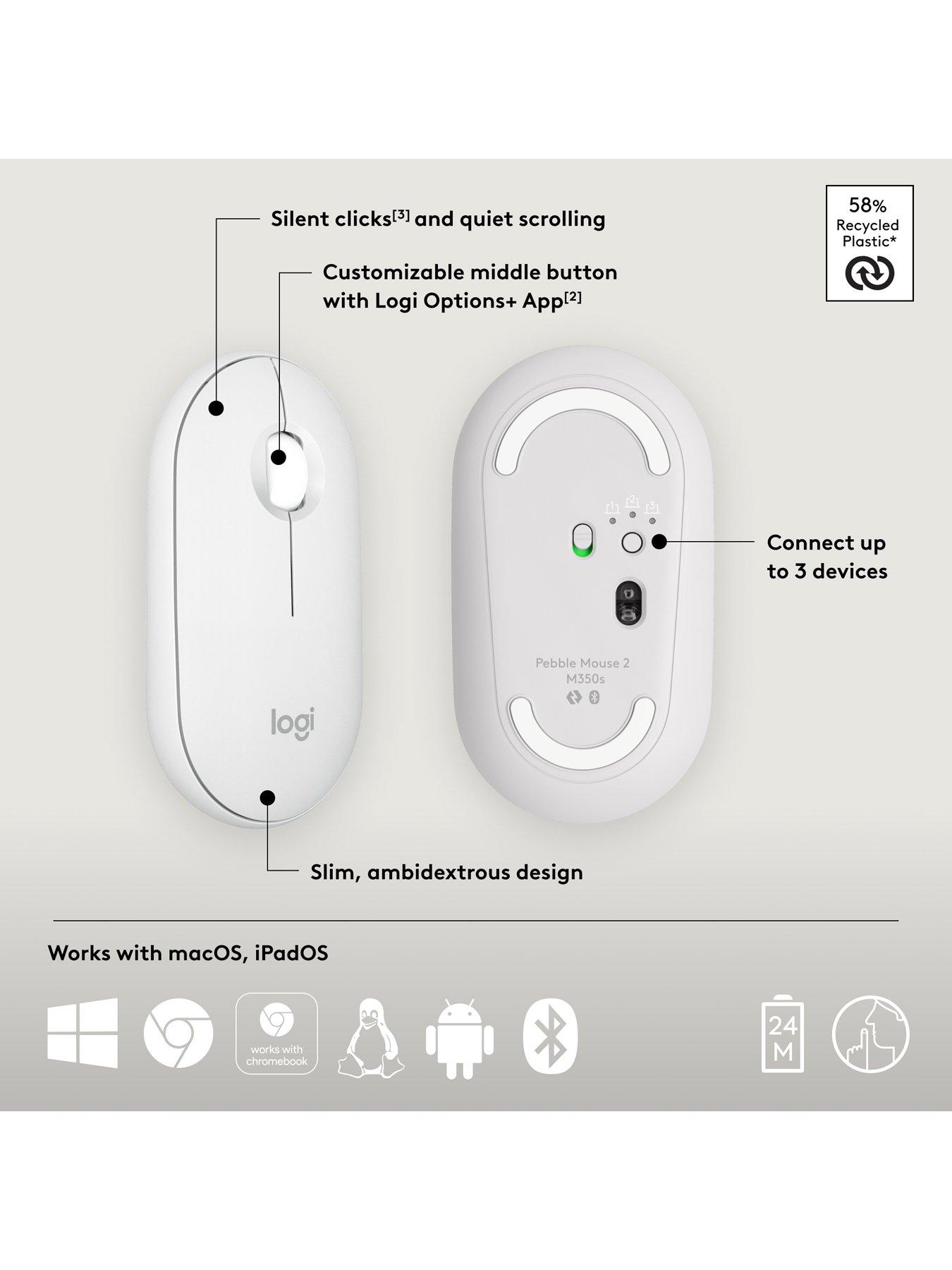 Image 6 of 7 of Logitech Pebble Mouse 2 M350s Slim Bluetooth Wireless Mouse, Lightweight, Quiet Clicks - Off White