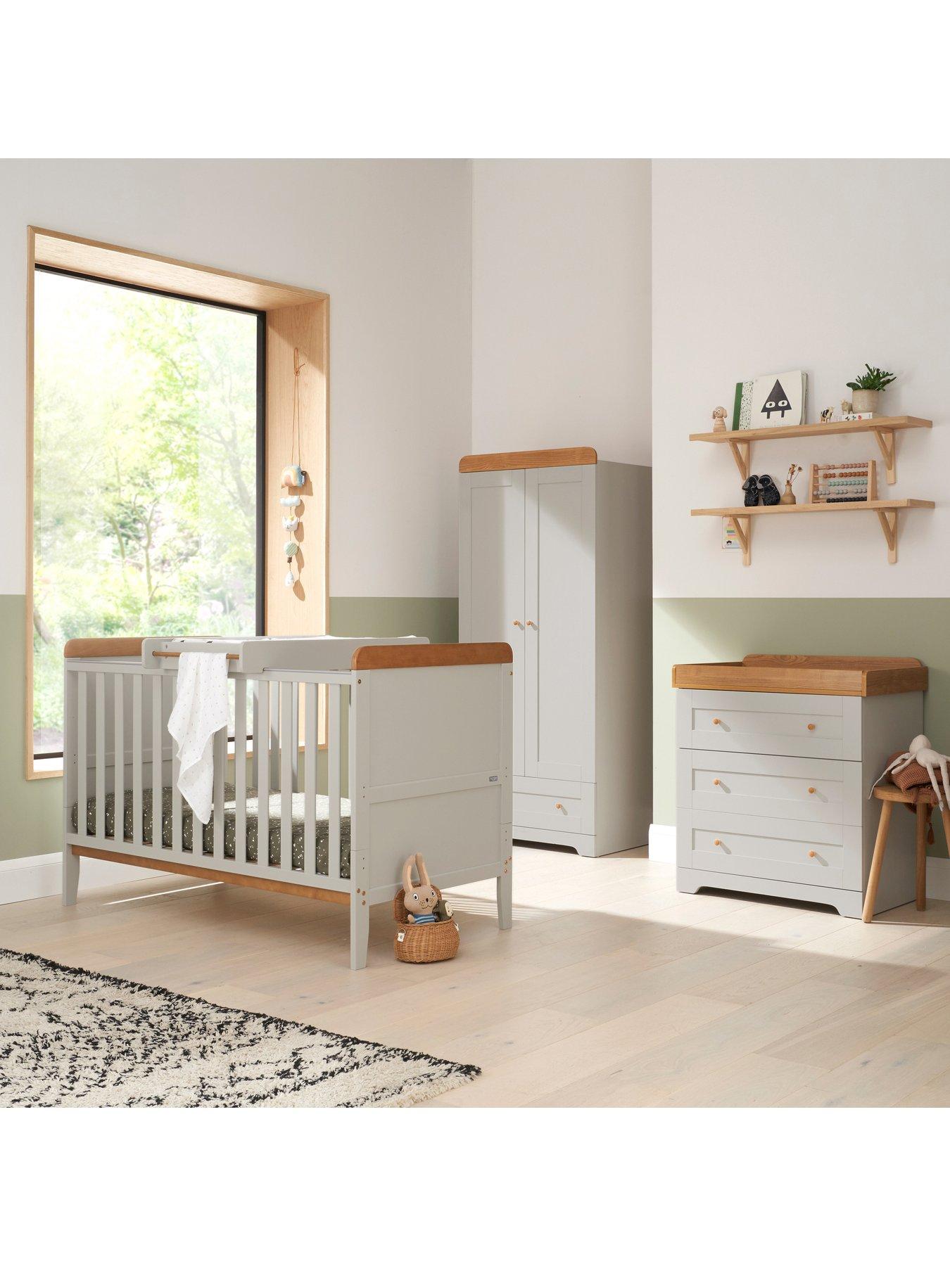undefined Rio 5 Piece Furniture Set- Dove Grey/Oak (Cot Bed, Cot Top Changer, Sprung Mattress, Chest Changer, Wardrobe)