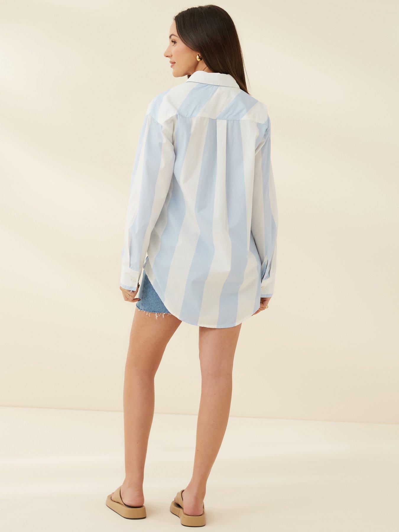 michelle-keegan-cottonnbspwide-stripe-shirt-bluewhitestillFront