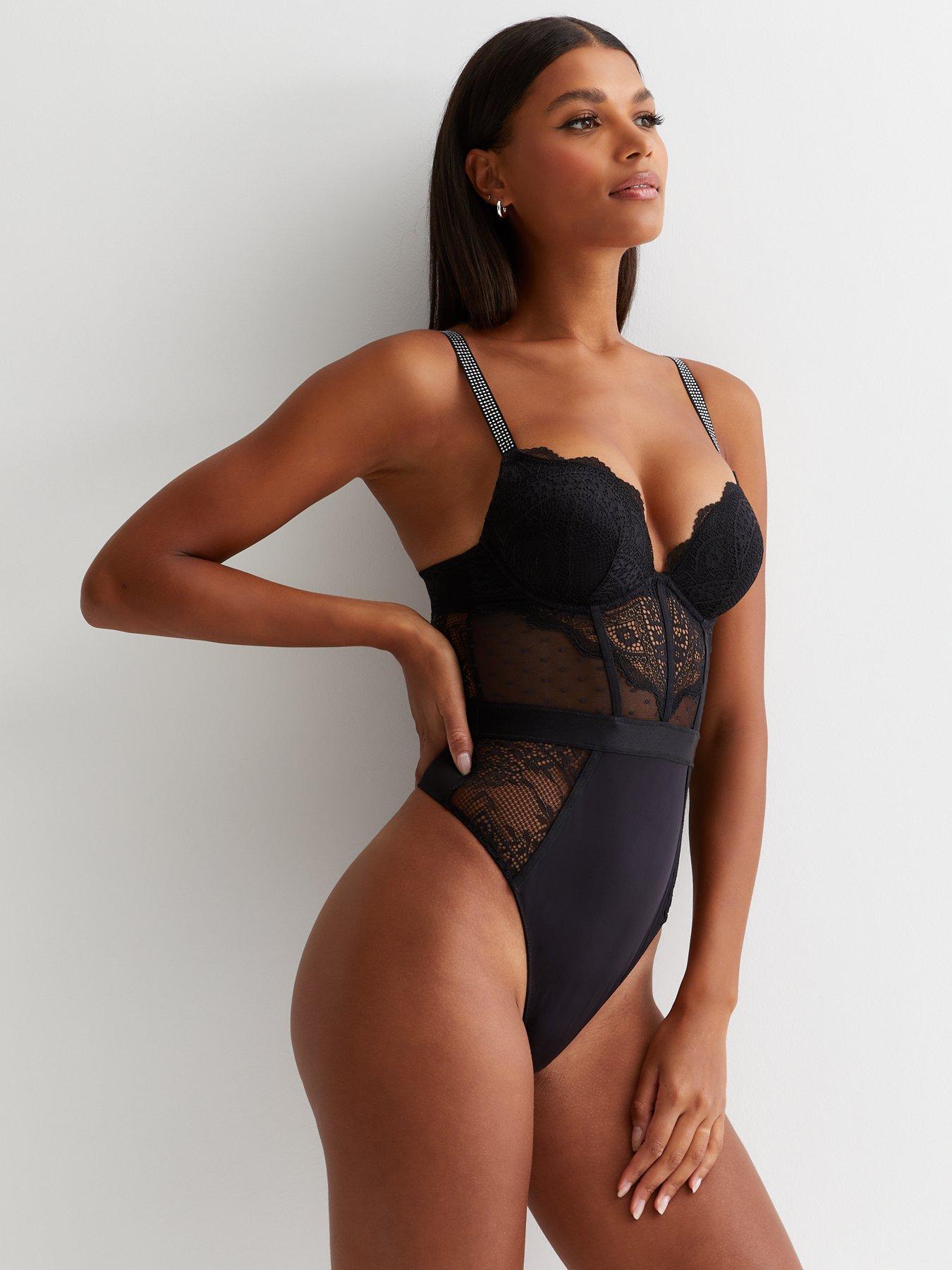 Ponte Lace Detailed Strappy Jersey Bodysuit