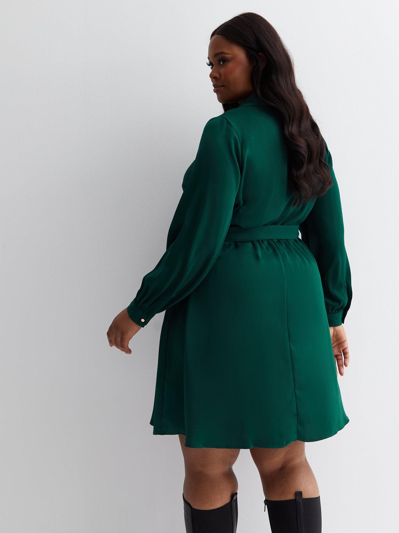 new-look-curves-belted-mini-shirt-dress--nbspdark-greennbspstillFront