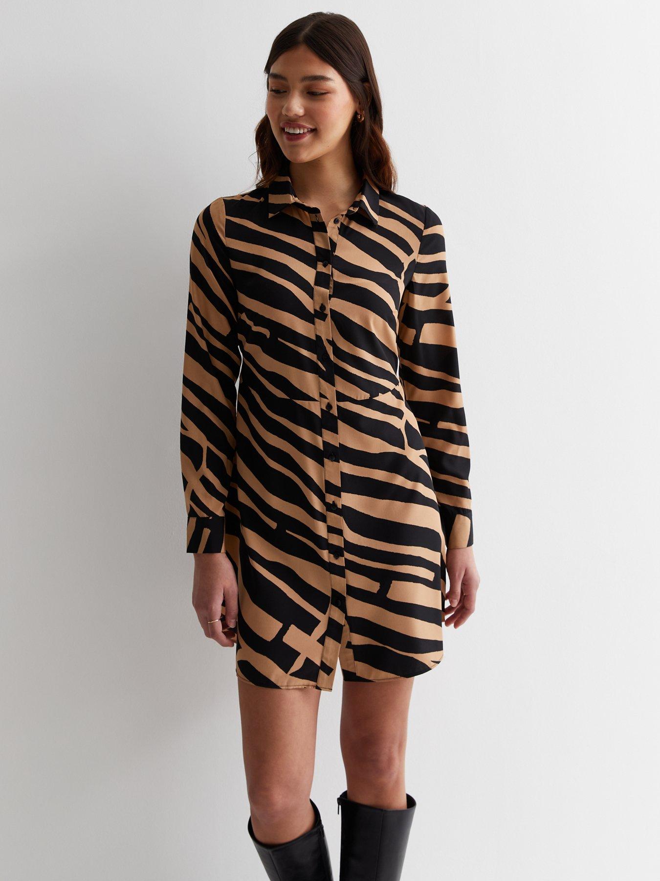 Robe Neuve Imprimé Animalier Marron Pour Femme - Taille M - All That Jazz - Manches Courtes
