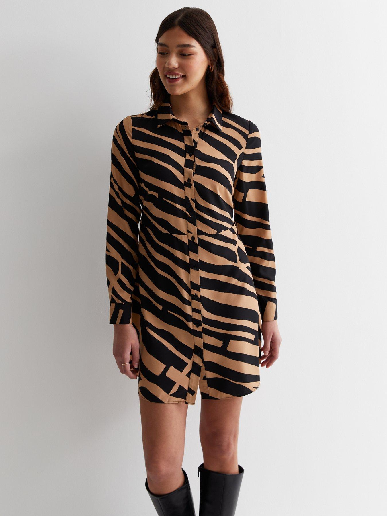 new-look-tall-brown-animal-print-mini-shirt-dress