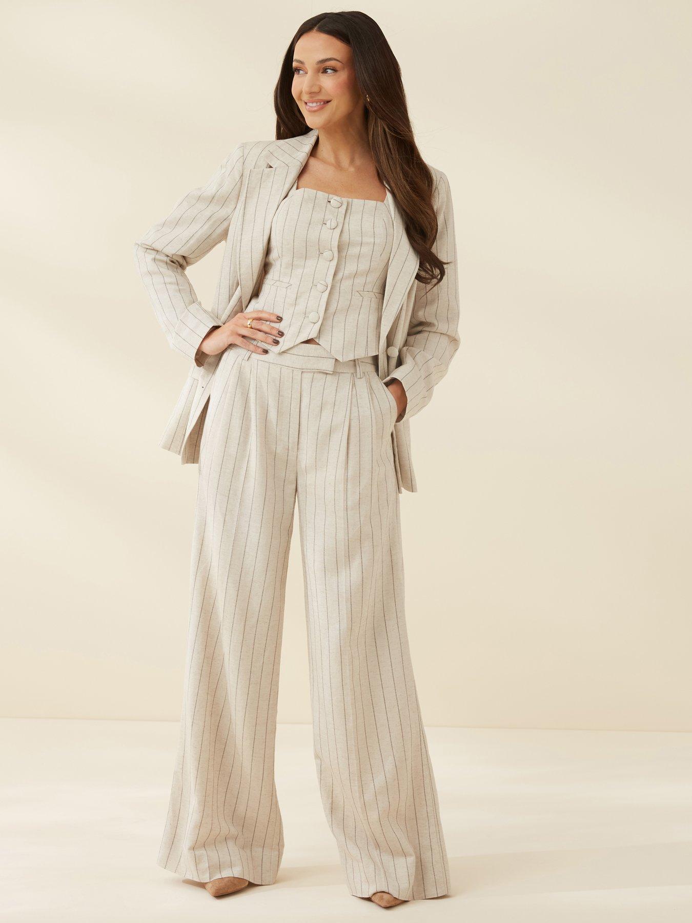 River Island Petite blazer and pleated wide leg trouser in light