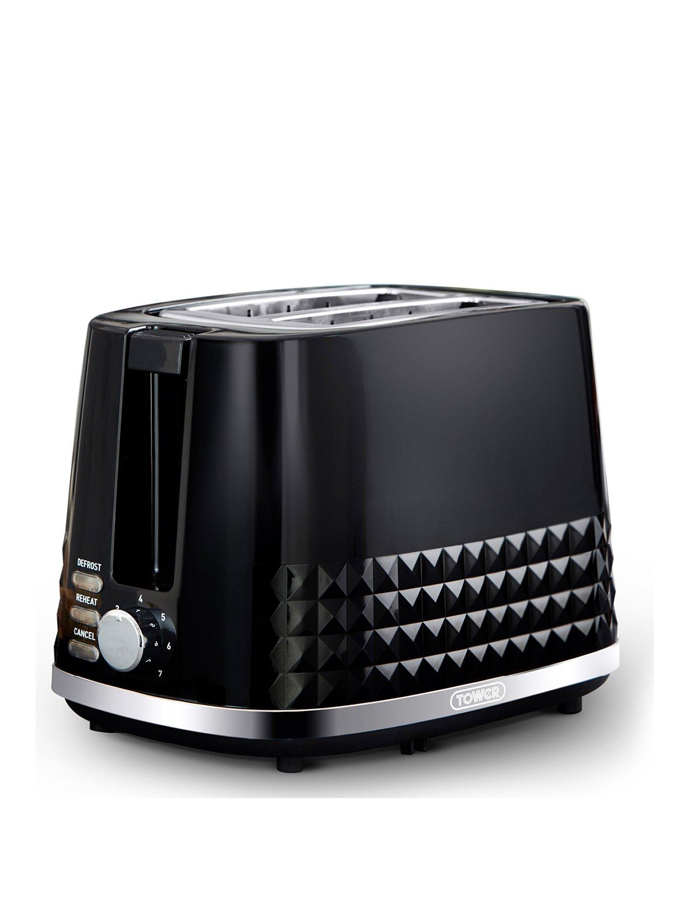Image 1 of 6 of Tower T20082BLK&nbsp;Solitaire 2-Slice Toaster 850W -&nbsp;Black with&nbsp;Chrome Accents