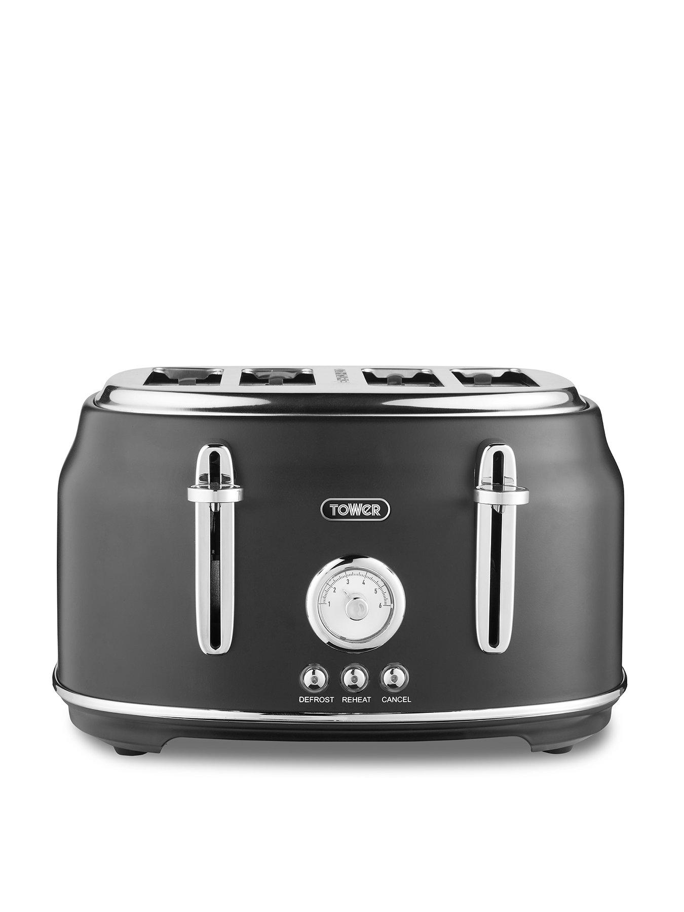 Image of Tower T20065BLK Renaissance 4-Slice Toaster, 1630W, Black