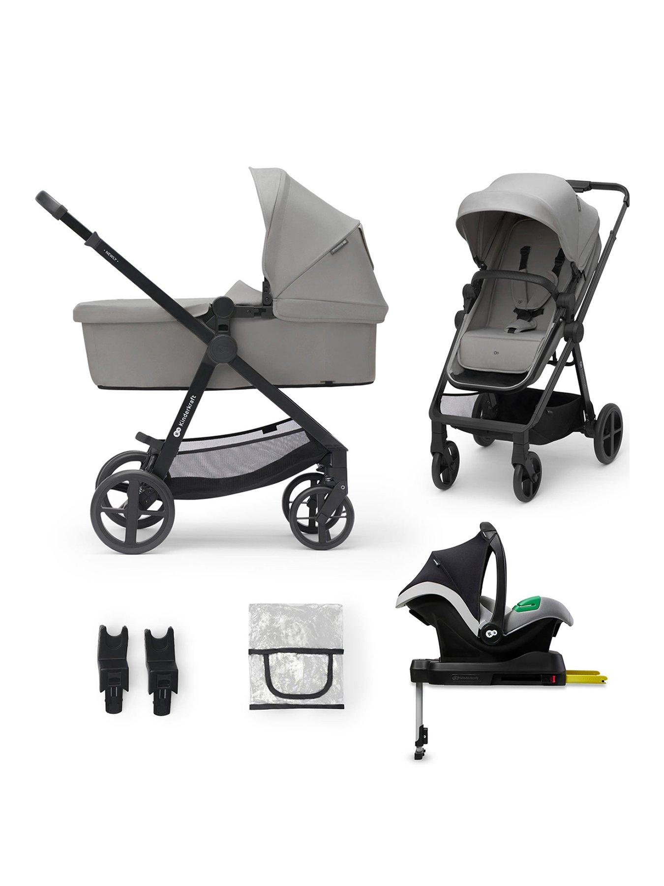 Kinderkraft NEWLY 4-in-1 Travel System (with MINK PRO i-size Car Seat and an ISOFIX base) - Grey