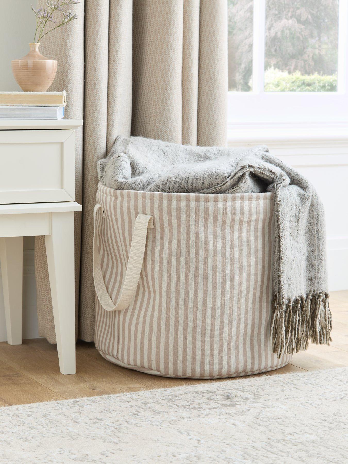 very-home-drawstring-storage-beige-stripe