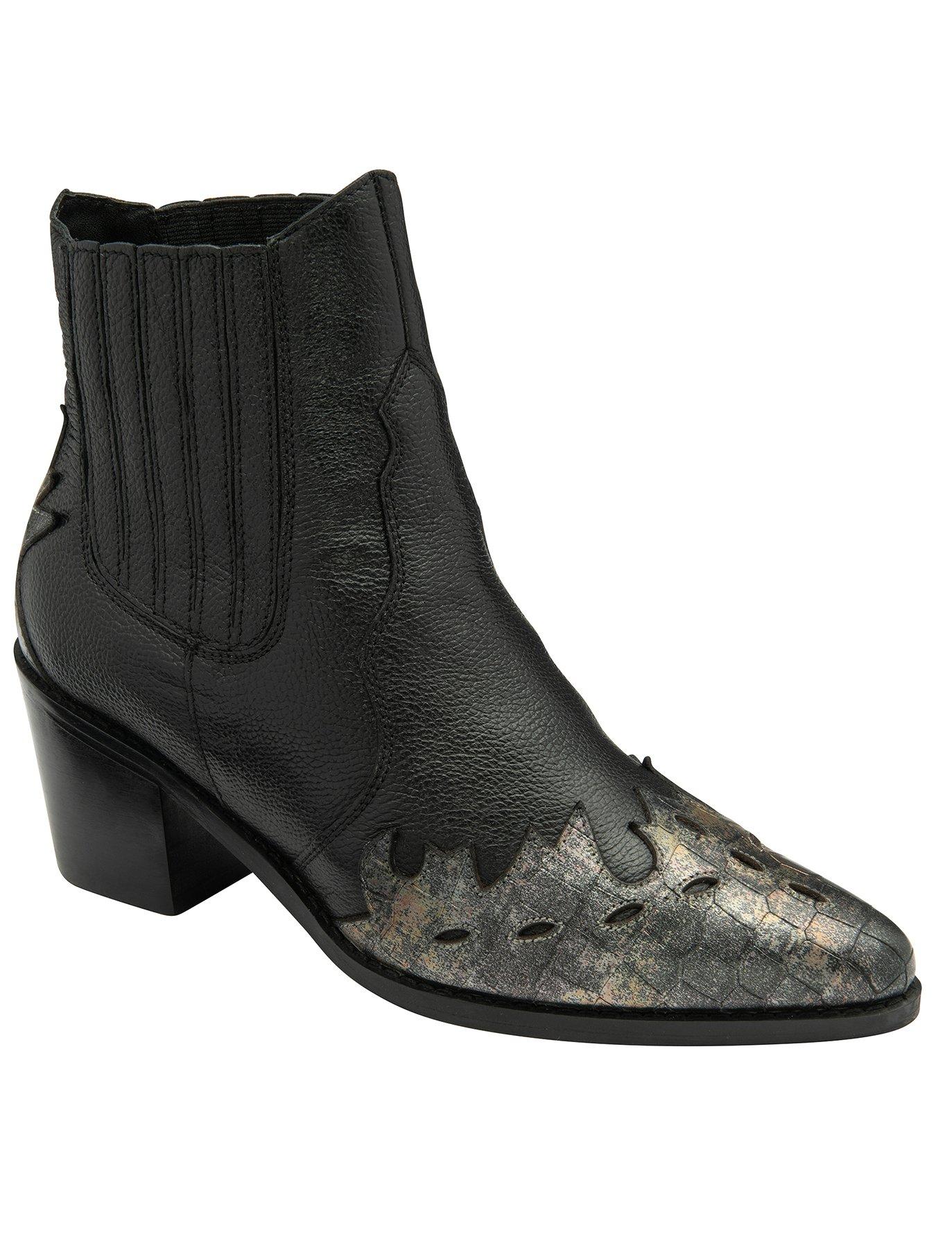 Ravel Galmoy Black Leather metallic Foil Western Ankle Boot